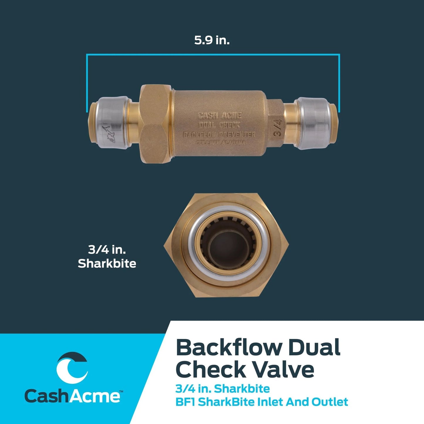Three Quarter Inch Push To Connect Dual Check Valve For Backflow Prevention In Potable Water Lines SharkBite Compatible