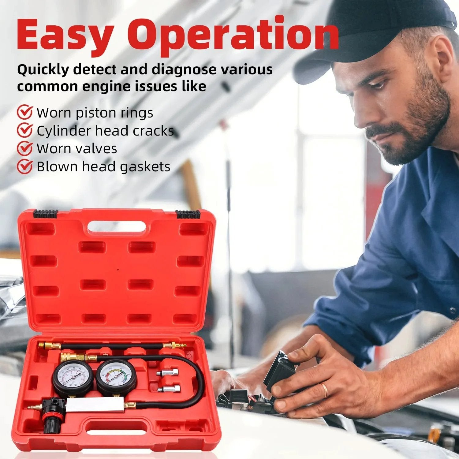 Cylinder Leak Down Tester Kit For Gasoline Engines With Dual Pressure Gauges Easy Read Diagnostic Gear Tu21 Pro Case