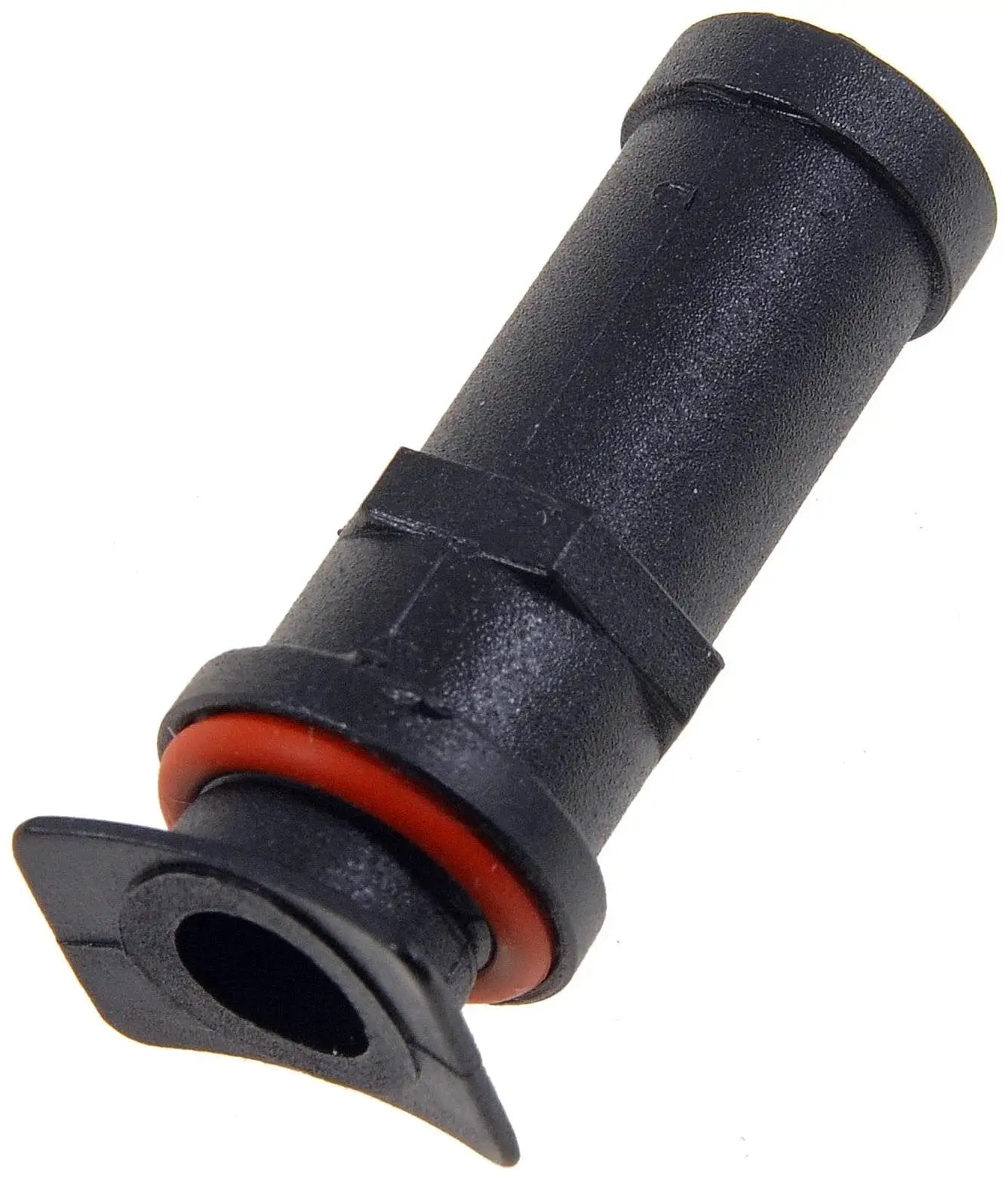 Universal Radiator Overflow Tube Repair Kit With O Ring For Leak Resistant Fit, black tube with red O-ring, front view