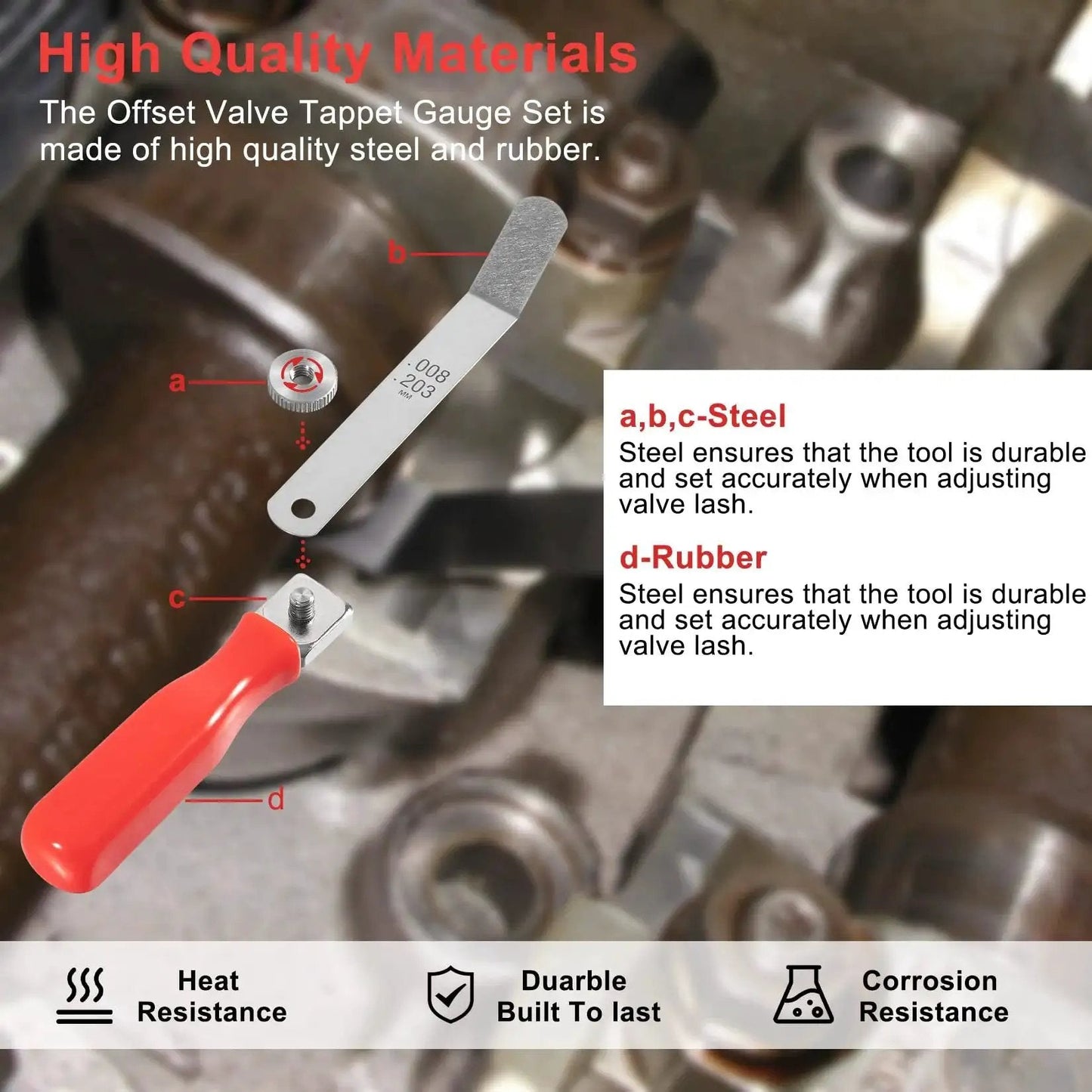 Offset Valve Tappet Gauge Set Featuring Two Handles And 11 Blade Sizes For Precise Valve Lash Adjustment 0.004 To 0.014 Inch Feeler Blades With Durable Steel Build Ideal for DIY Auto Maintenance By Yourour on metal background