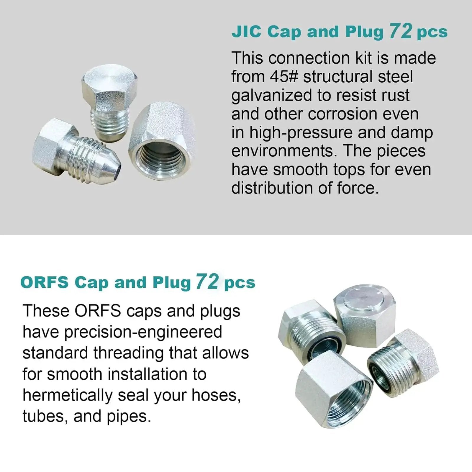 JIC And ORFS Hydraulic Fittings Kit 144 Pcs Cap And Plug Set For Hose Tube And Pipe Systems Galvanized 45 Steel With Precision Threads