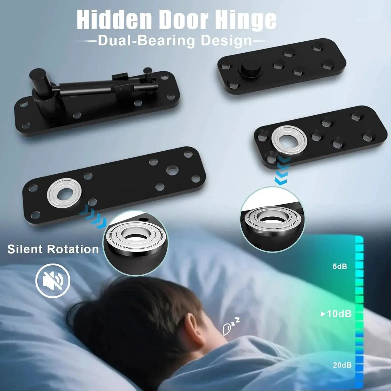 360 Degree Quiet Pin Hinge Set High Load Capacity Concealed Door Hardware For Murphy Bed Doors And Rotating Bookcase Doors
