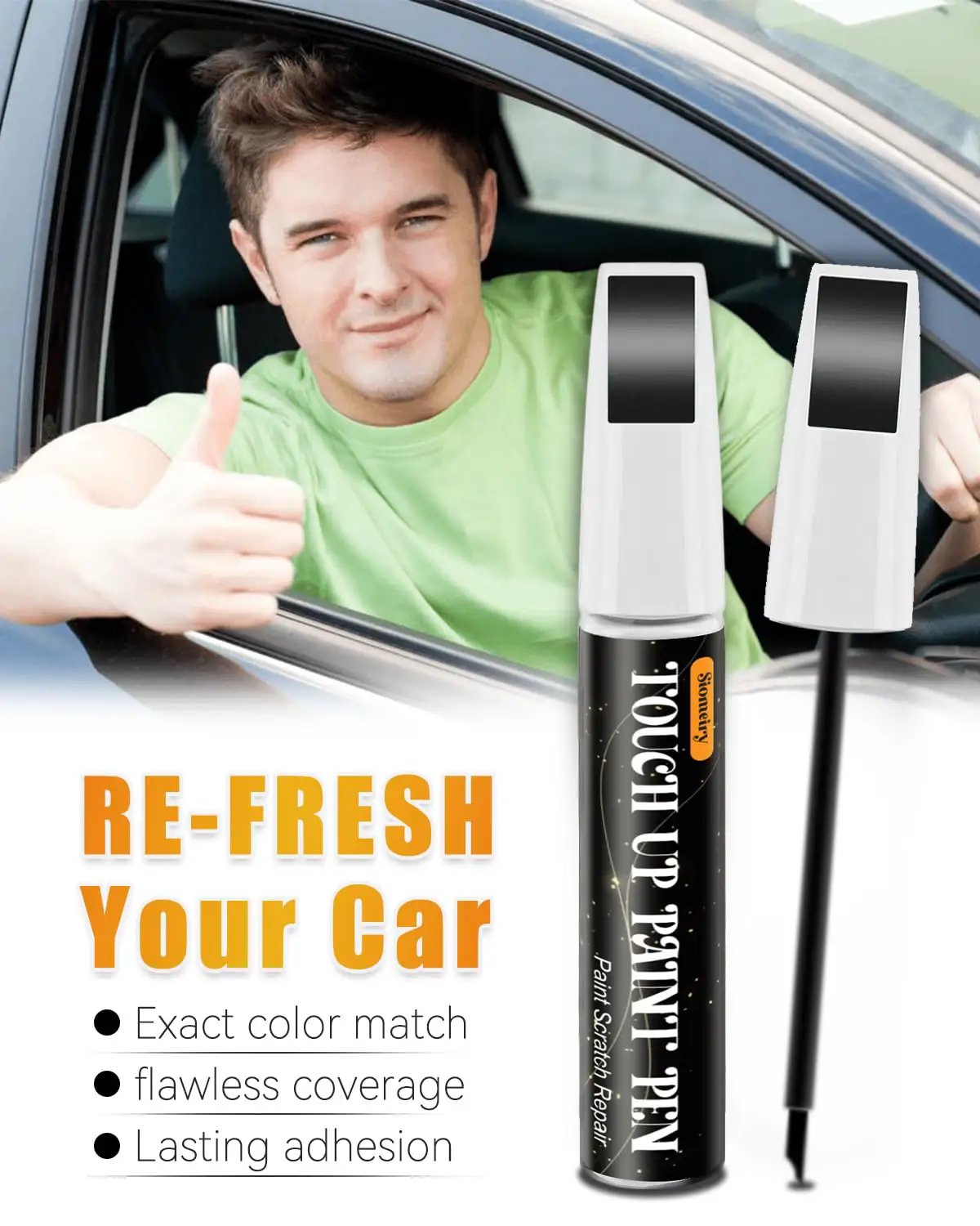 Platinum White Pearl NH 883P Compatible With Honda 2 In 1 Touch Up Paint Pen showing a man giving a thumbs up next to the pen.