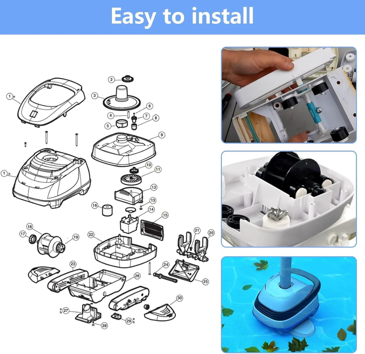 Diagram and installation of AXV055P Turbine Bearing Replacement Parts 4 Pack For Pool Vacuum Cleaners with pool use view.