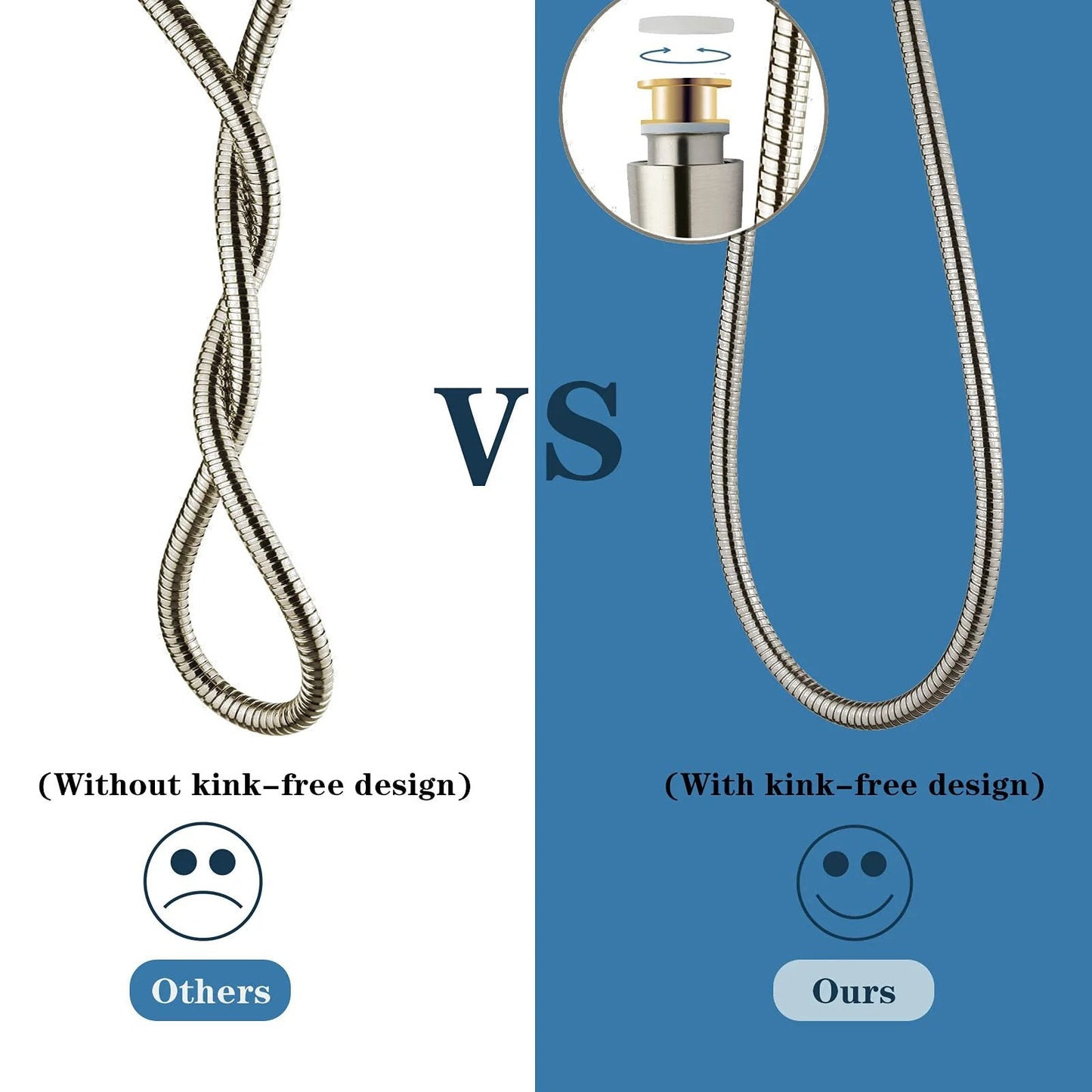 Comparison of Ultra Flexible 79 Inch Stainless Steel Shower Hose With Brass Insert For Handheld Shower Heads, kink-free design