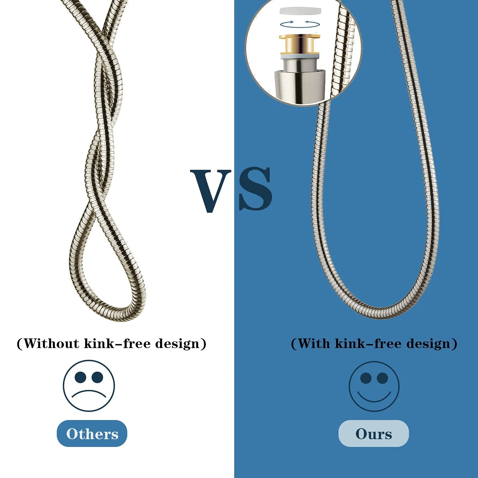 Comparison of Ultra Flexible 79 Inch Stainless Steel Shower Hose With Brass Insert For Handheld Shower Heads, kink-free design