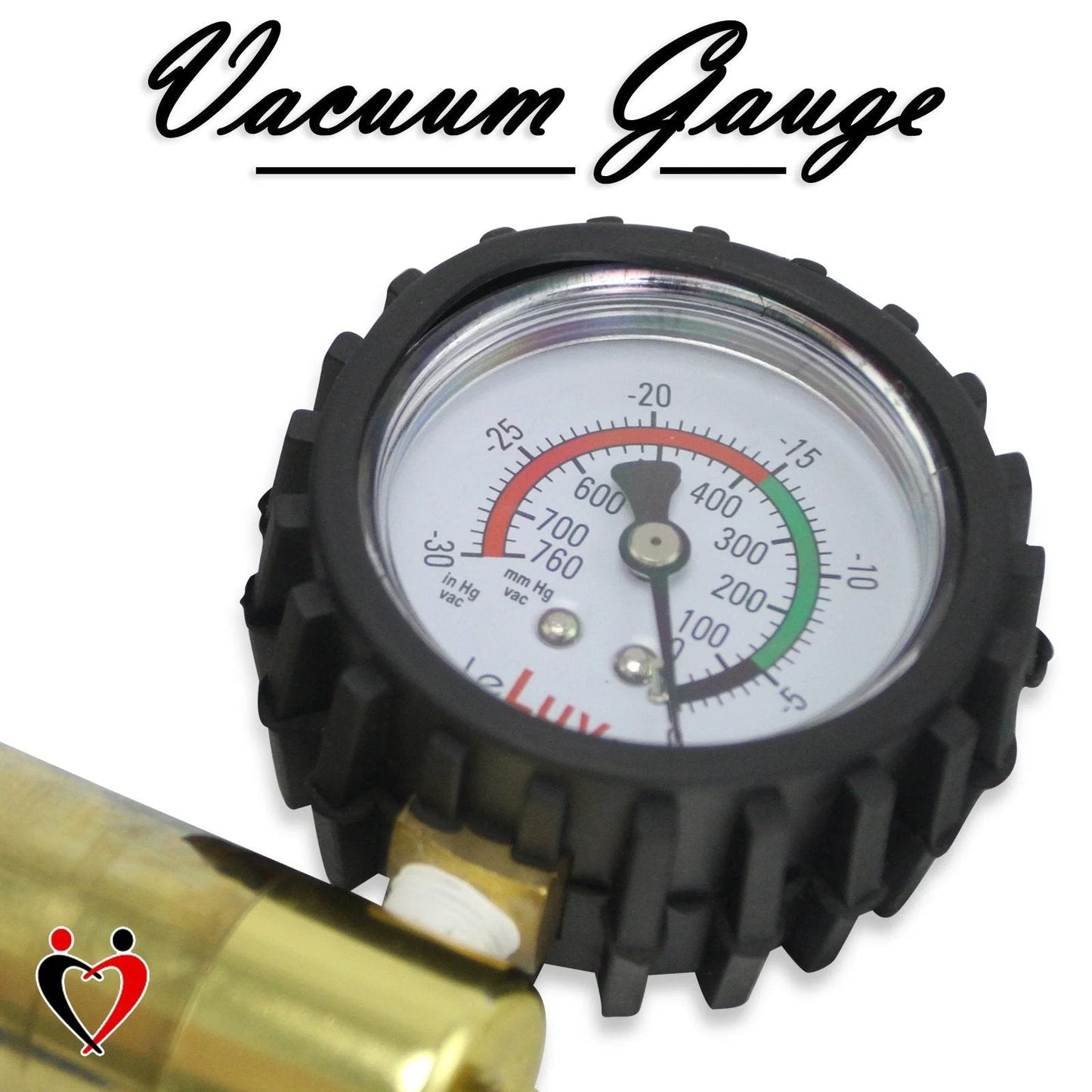 Ultima Black Manual Vacuum Pump With Aluminum Alloy Cylinder And Brass Handle For Pro Grade Precision Hand Vacuuming 0 To 30 Hg gauge close-up