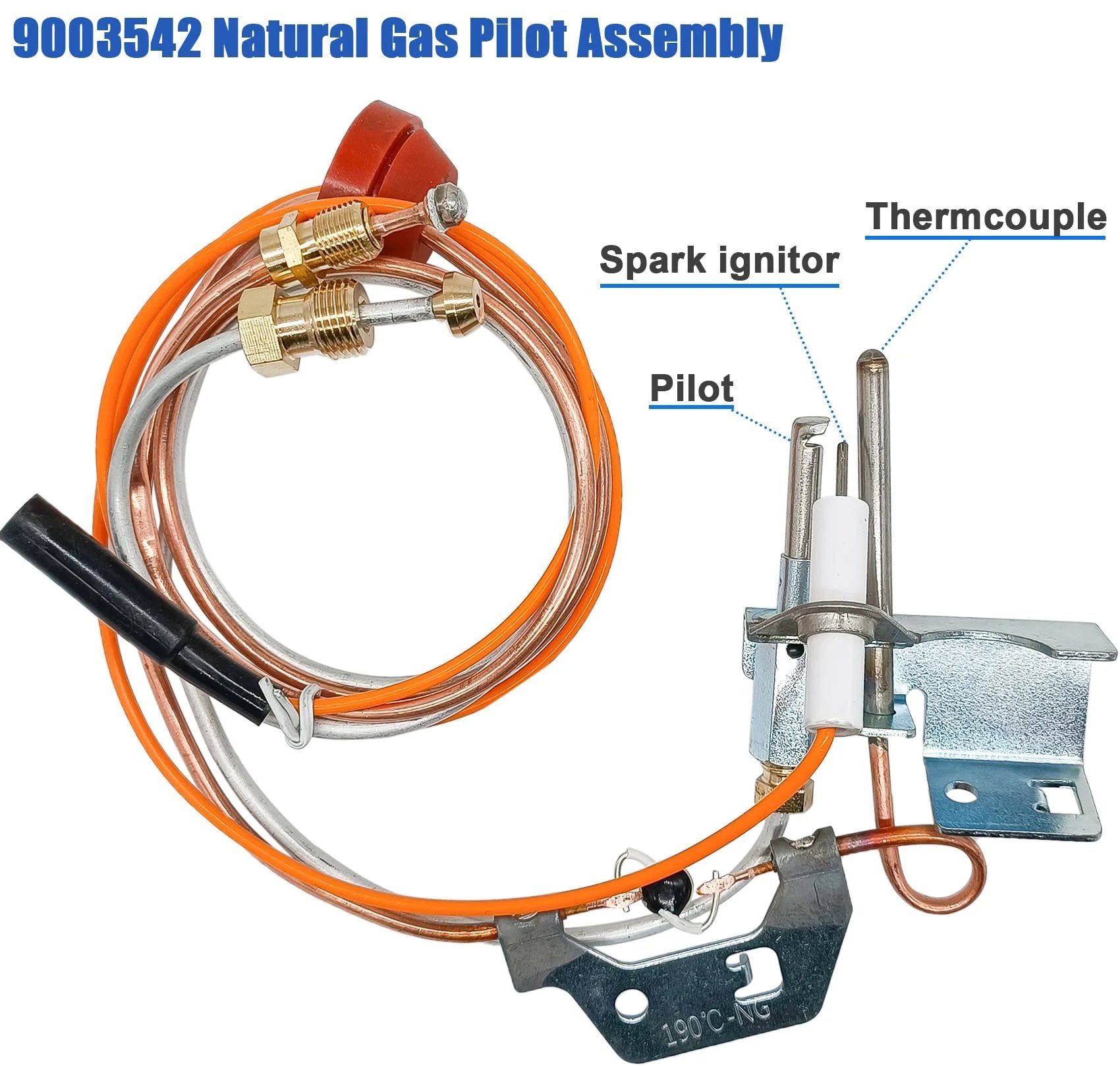 New Upgraded Pilot Assembly For Natural Gas Water Heaters With 190 Degree Pilot, Replaces 100109295 9003542005 18324-190