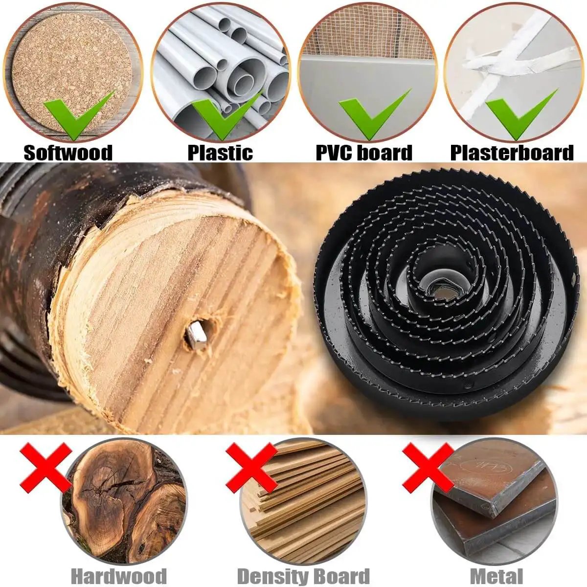 Image showing 22 Piece Hole Saw Kit For Fast Clean Cuts From Three Quarters Of An Inch To Five Inches Includes 13 Saw Blades 2 Mandrels 2 Drill Bits Hex Key And Storage Box Ideal For Soft Wood Plywood Drywall And PVC Projects
