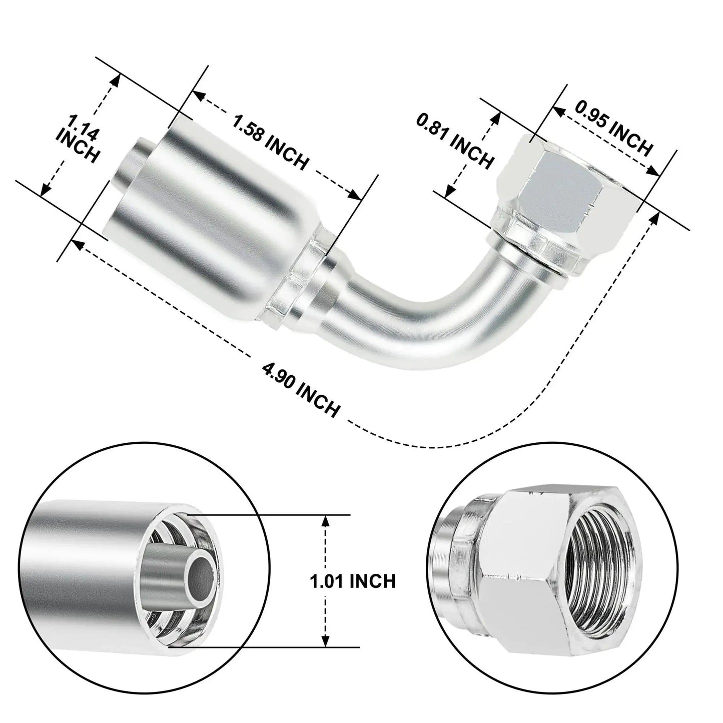 90 degree hydraulic fittings dimensions, 1/2 inch JIC to hose crimp kit, 37 degree swivel, single wire hose, fluid systems