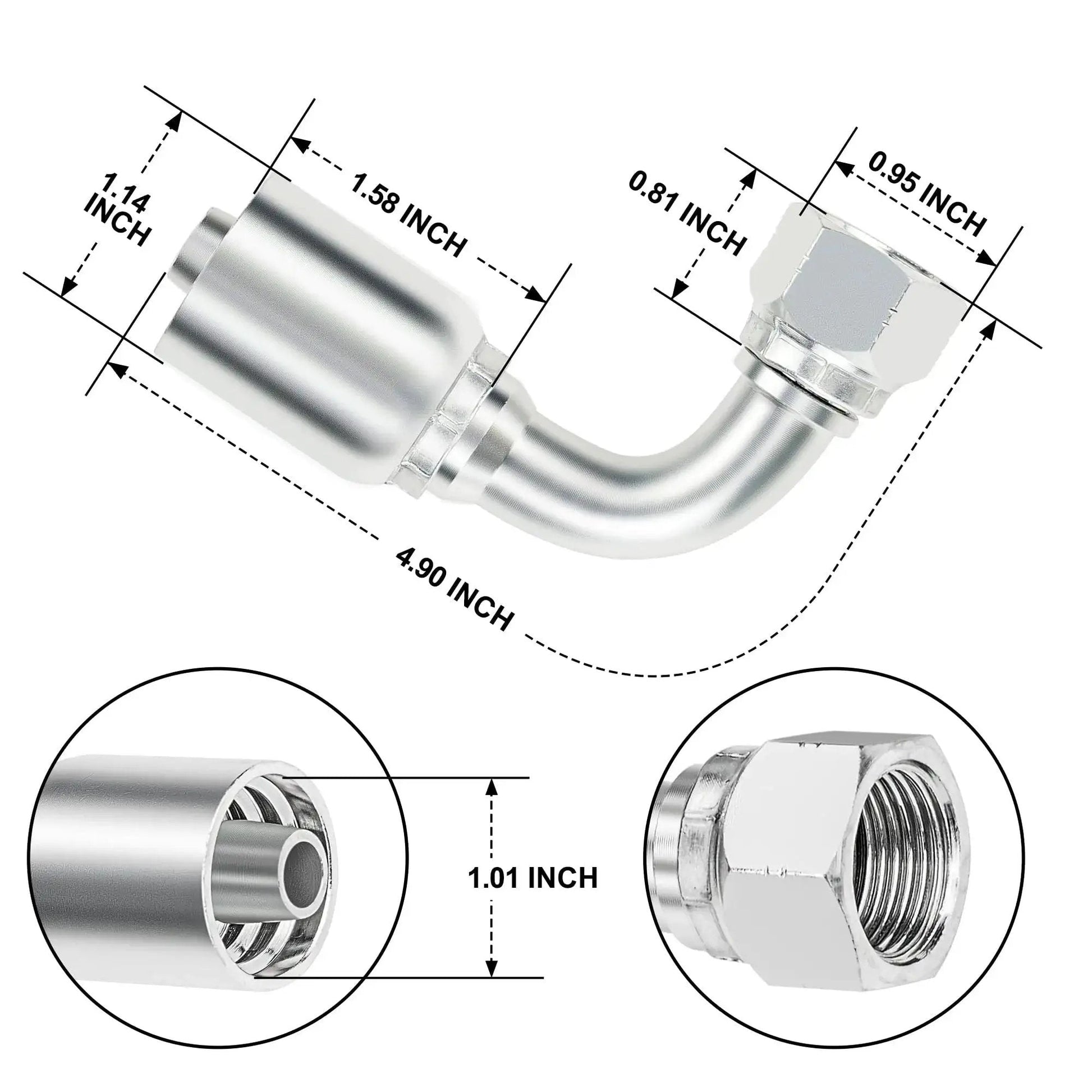 90 degree hydraulic fittings dimensions, 1/2 inch JIC to hose crimp kit, 37 degree swivel, single wire hose, fluid systems