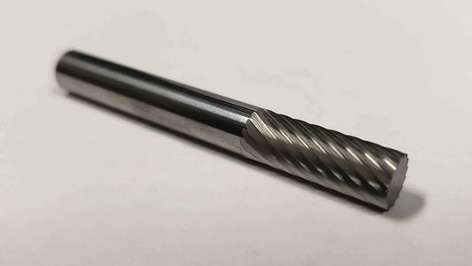 SA-1 Cylinder Carbide Burr 1/4 Inch Shank Single Cut Solid Carbide for metalworking and deburring tool, close-up view