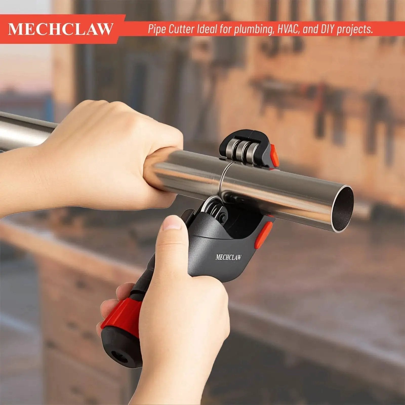 Heavy Duty Tube Cutter For Copper Iron Aluminum And Stainless Steel Pipes Cuts From Three Sixteenths To Two Inches Outer Diameter Hand Operated Pipe Cutter With Deburring Tool And Replaceable Blade For Plumbing And HVAC Projects in use