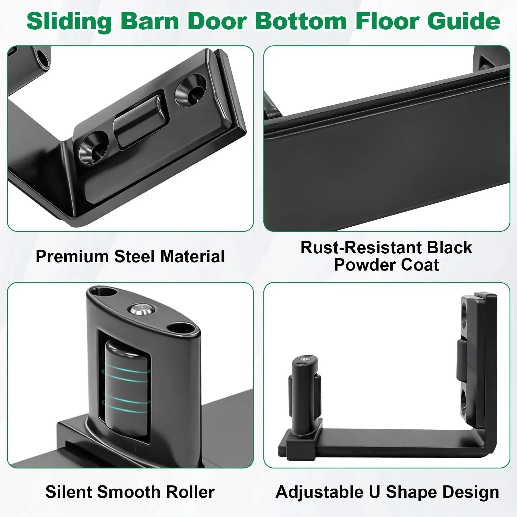 Sliding Barn Door Floor Guide And Wall Mount Set With Adjustable U Shape Flexible Flush Design for smooth quiet sliding.