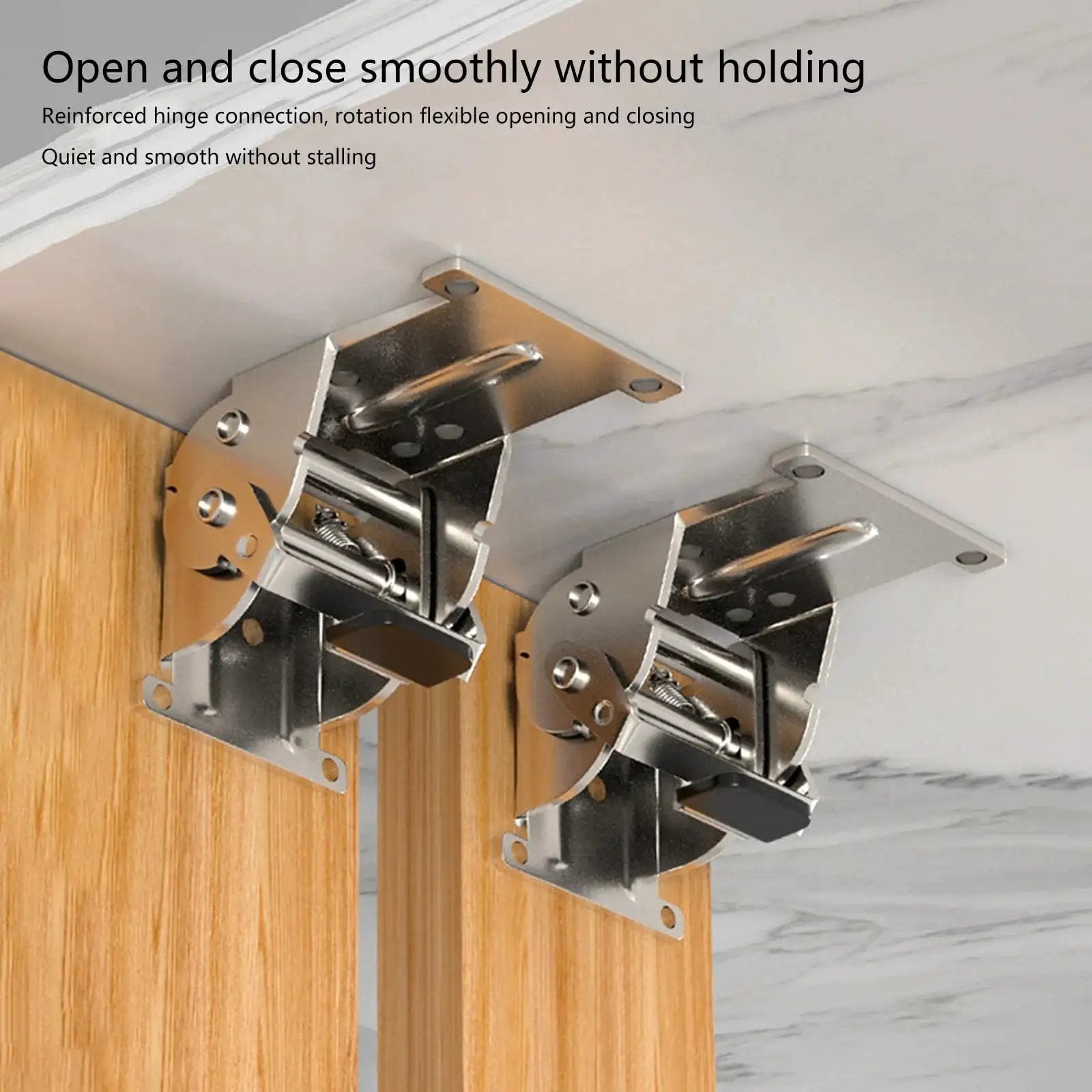 Industrial Locking Hinges With 180 Degree Foldable Leg Brackets for tables, beds, and workbenches installed on wooden surface