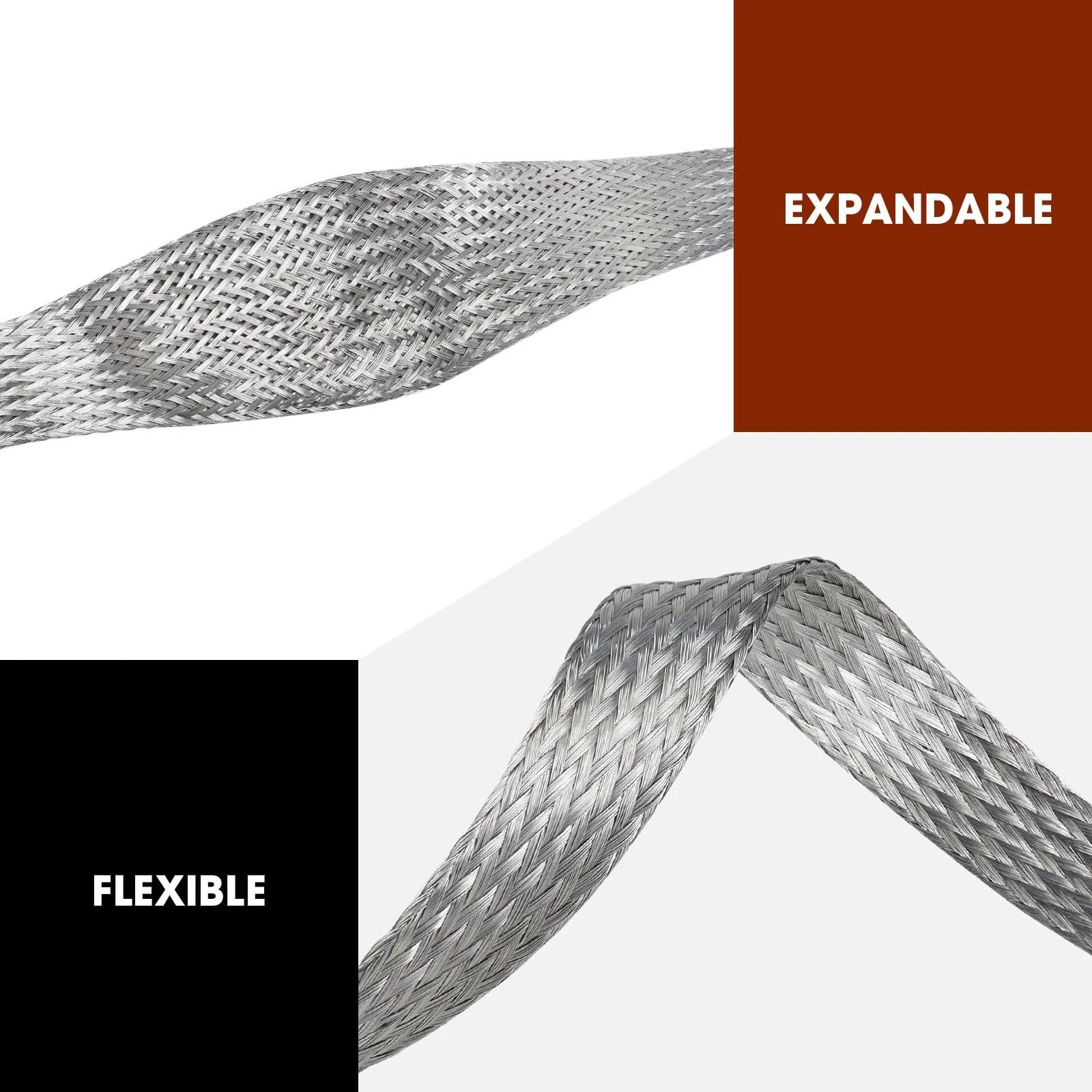 Tinned Copper Braided Ground Strap Shielding Sleeve For Quick Bonding And EMI Interference Shielding, flexible and expandable