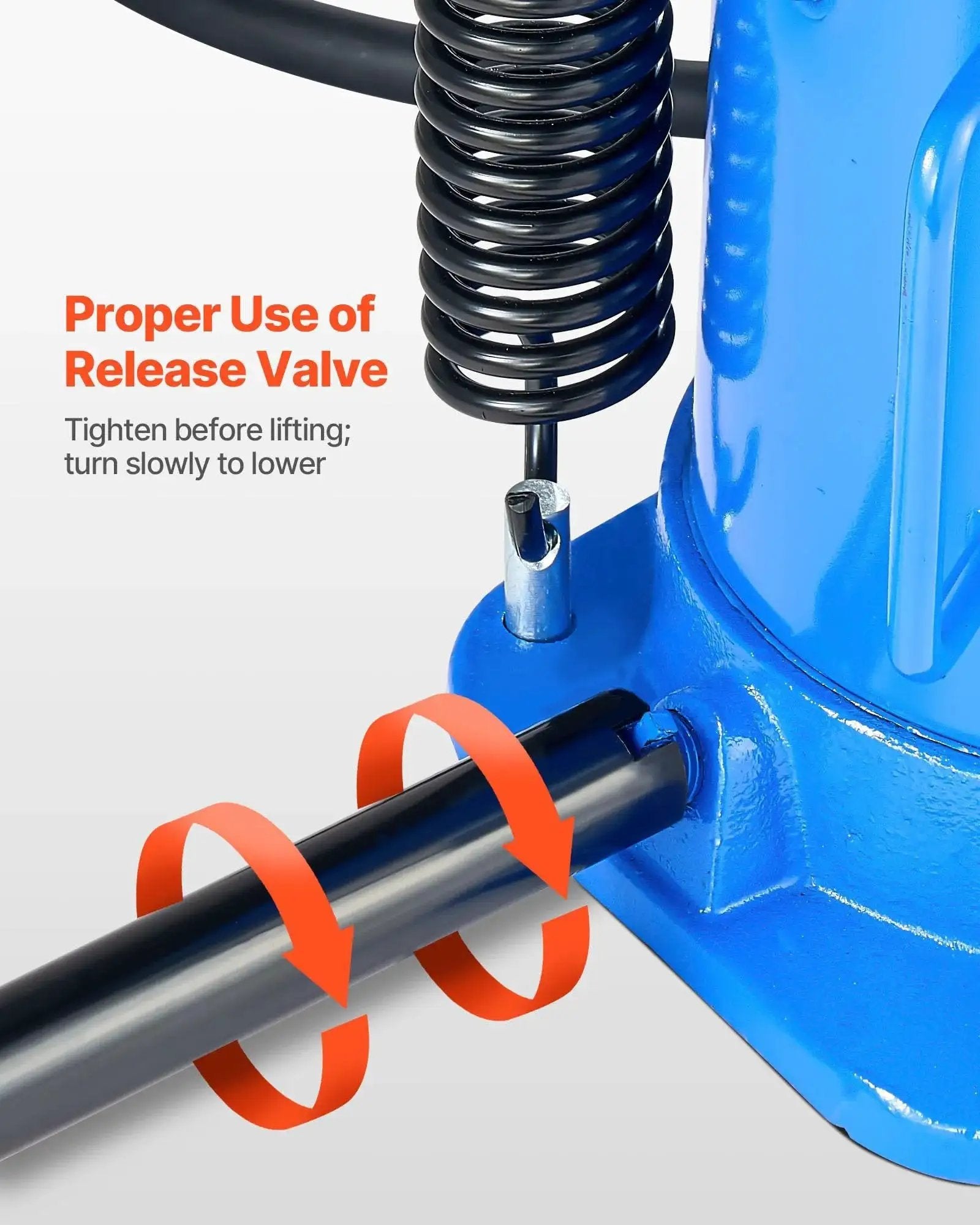 Close-up of Air Hydraulic Bottle Jack 32 Ton Floor Jack With Manual Pump And Pneumatic Lift release valve mechanism