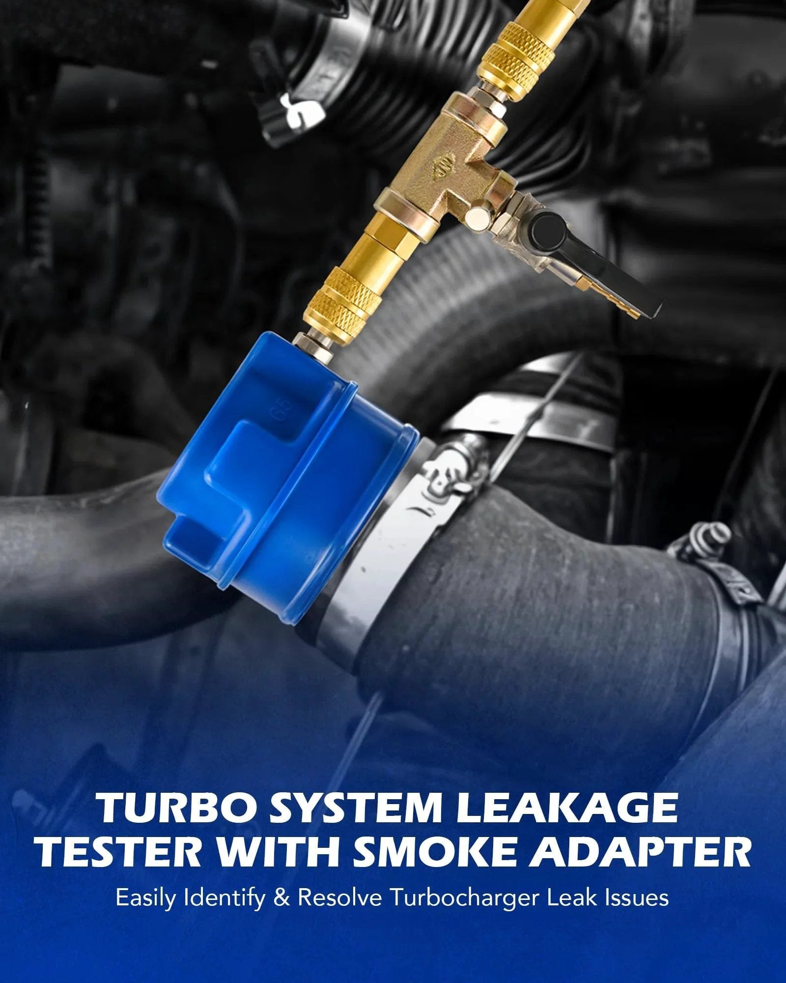 Turbo Boost Leak Tester Kit With Smoke Adapter And 6 Pairs Of Stepped Adapters 1.2 To 3.5 Inches for turbo system leak testing