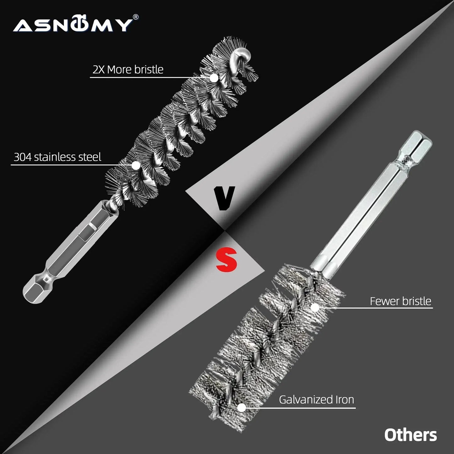 Comparison of 12 Piece Stainless Steel Bore Brush Set for Drill with 1/4 Inch Hex Shank versus others, highlighting brush and material differences.