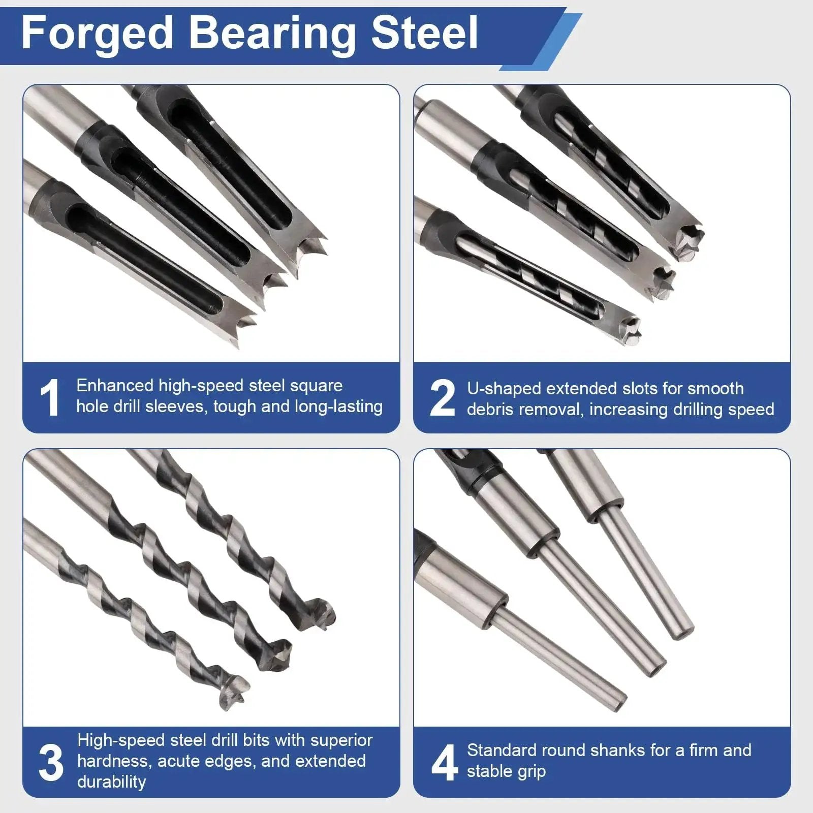 Square Hole Mortise Drill Bit Set For Mortising Machines And Drill Presses Delivers Clean Square Holes In Hardwood And Engineered Wood Not For Handheld Use Bearing Steel Six Bit Pack Pro With Inch Size Range From Quarter To Five Eighths Devvicoo diagram.