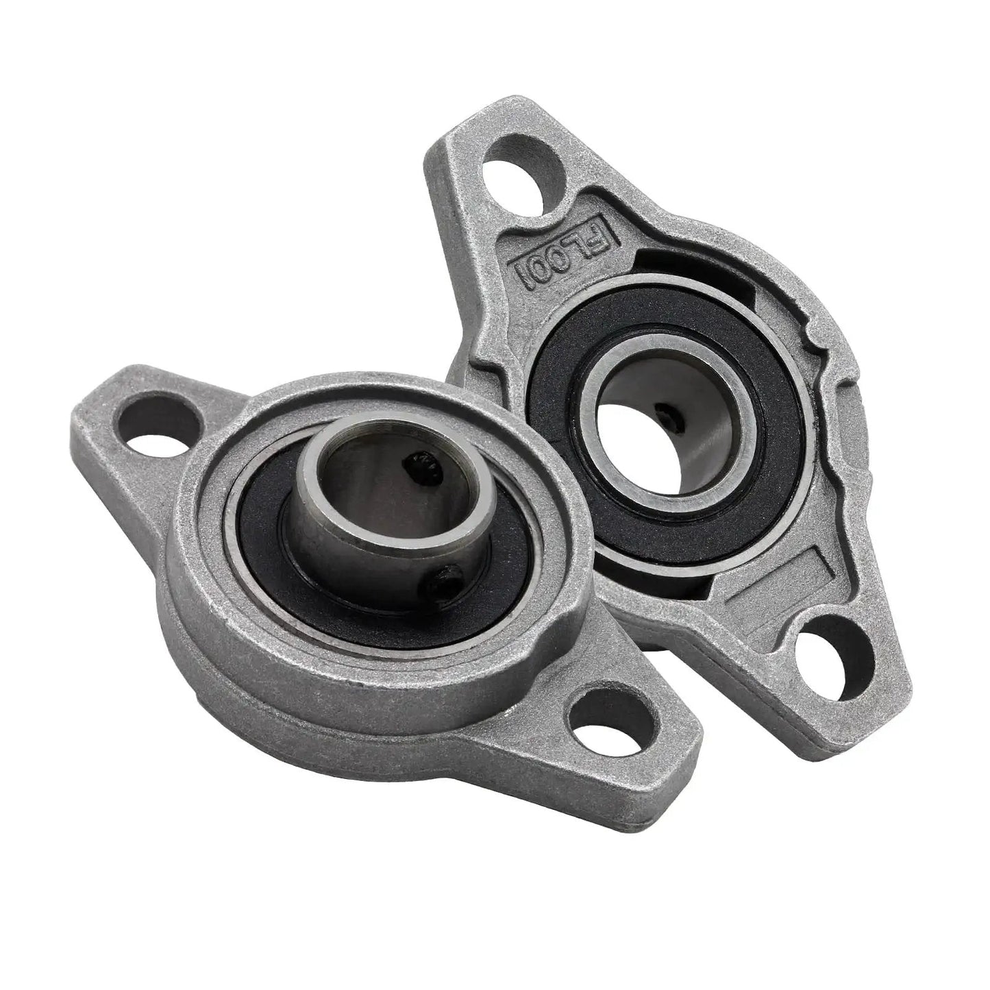 Image of Four Pack Pillow Block Bearings With 12mm Bore Self Aligning Flange Mounted Zinc Alloy KFL001 For Durable Quiet Easy Install In CNC Machines Conveyors Robotic Arms And Auto Shop Projects Built For Heavy Duty Use By Zorfeter 4 Pcs, showing two zinc alloy bearings with mounting holes.