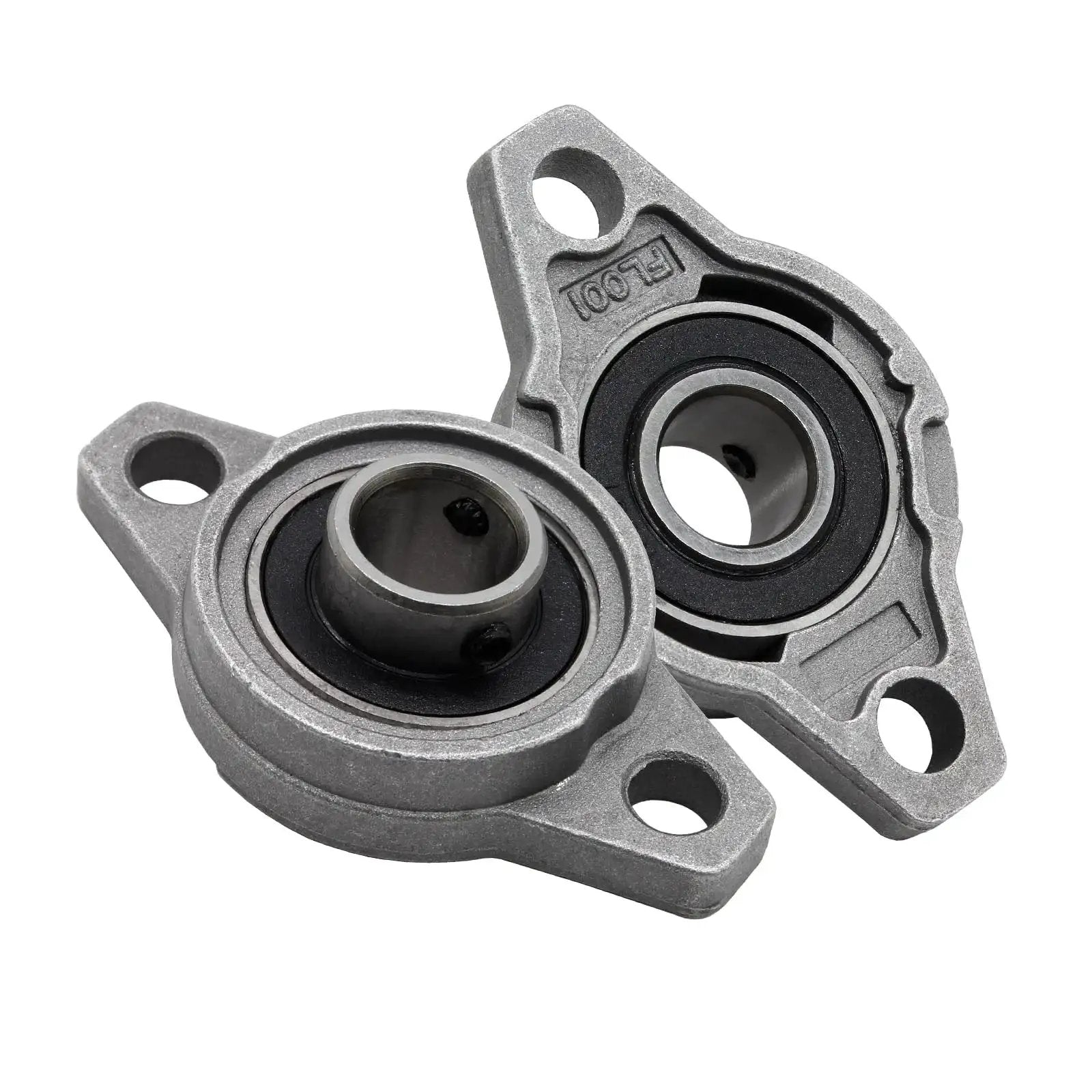 Image of Four Pack Pillow Block Bearings With 12mm Bore Self Aligning Flange Mounted Zinc Alloy KFL001 For Durable Quiet Easy Install In CNC Machines Conveyors Robotic Arms And Auto Shop Projects Built For Heavy Duty Use By Zorfeter 4 Pcs, showing two zinc alloy bearings with mounting holes.