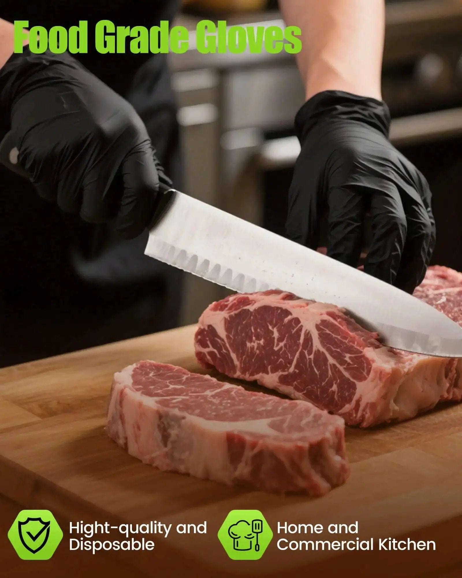Black Nitrile Gloves 6 Mil Heavy Duty Disposable Textured Grip Powder Free in kitchen slicing meat