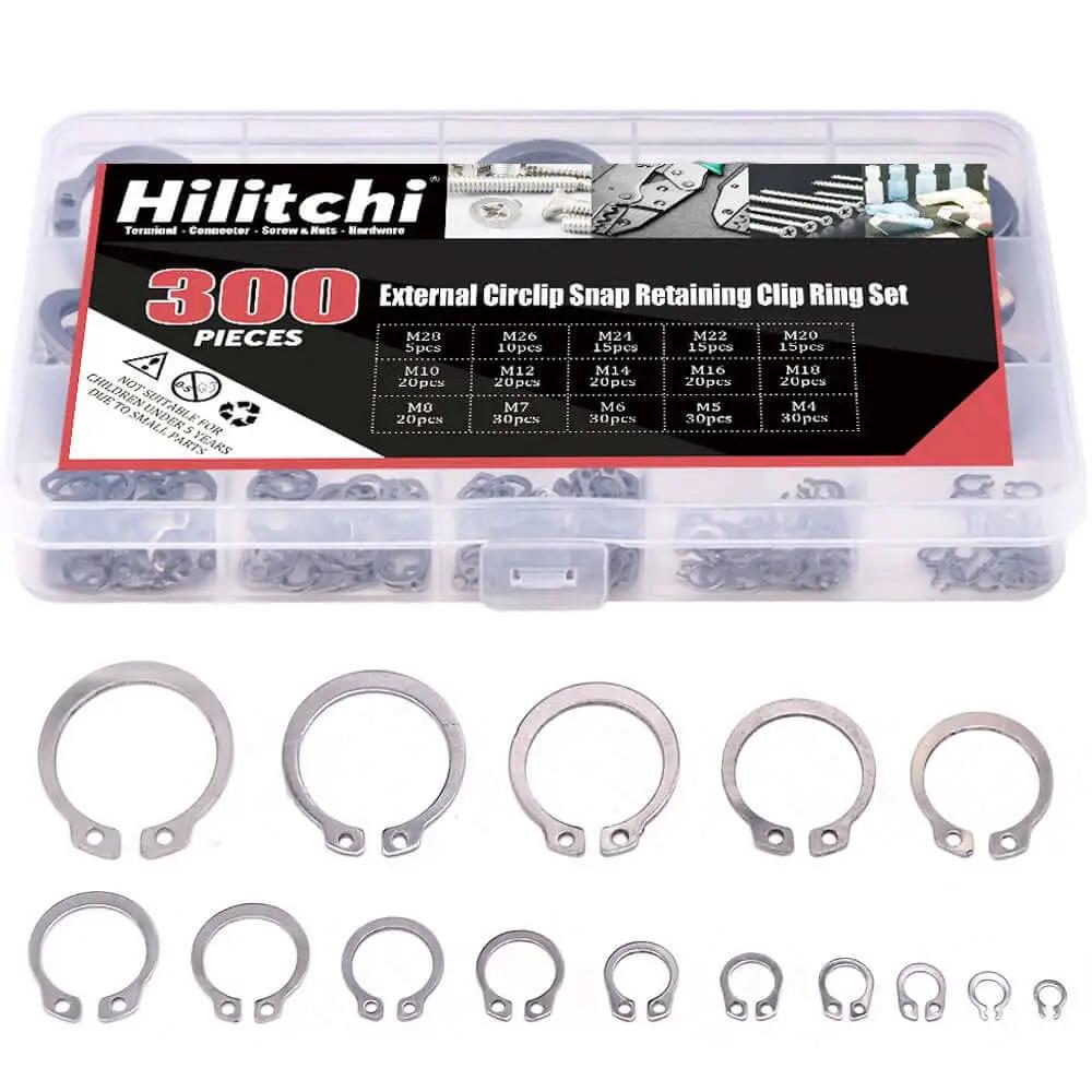 External Circlip Snap Ring Set For Retaining Clips, 15 Metric Sizes Including 4 5 6, 304 Stainless Steel, Rust Resistant For Indoor And Outdoor Use, 300 Piece Assortment For Automotive And Machinery Hilitchi.