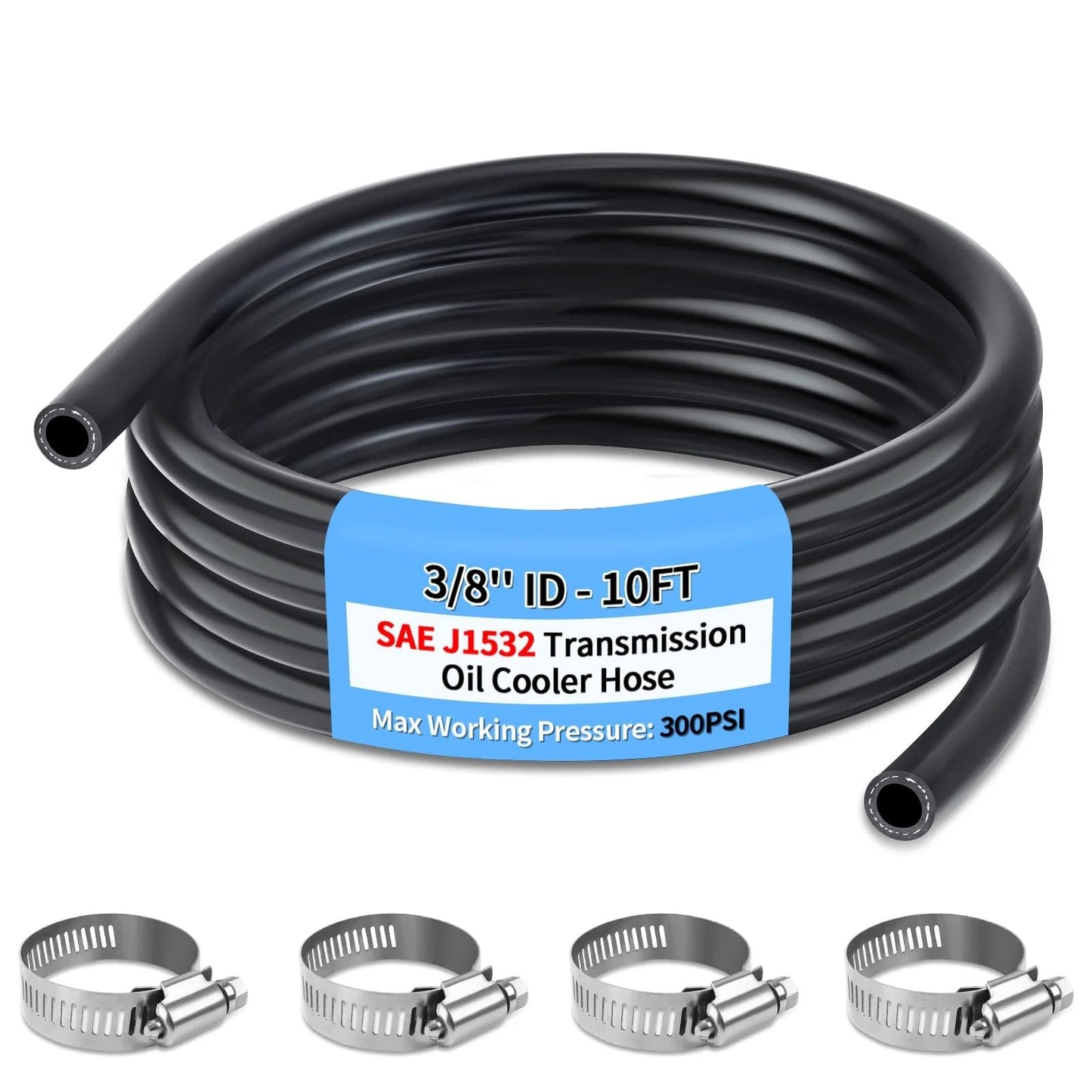 Three Eighths Inch ID Transmission Oil Cooler Hose 10 Feet Long 300 PSI Working Pressure 1800 PSI Burst SAE J1532 Heavy Duty