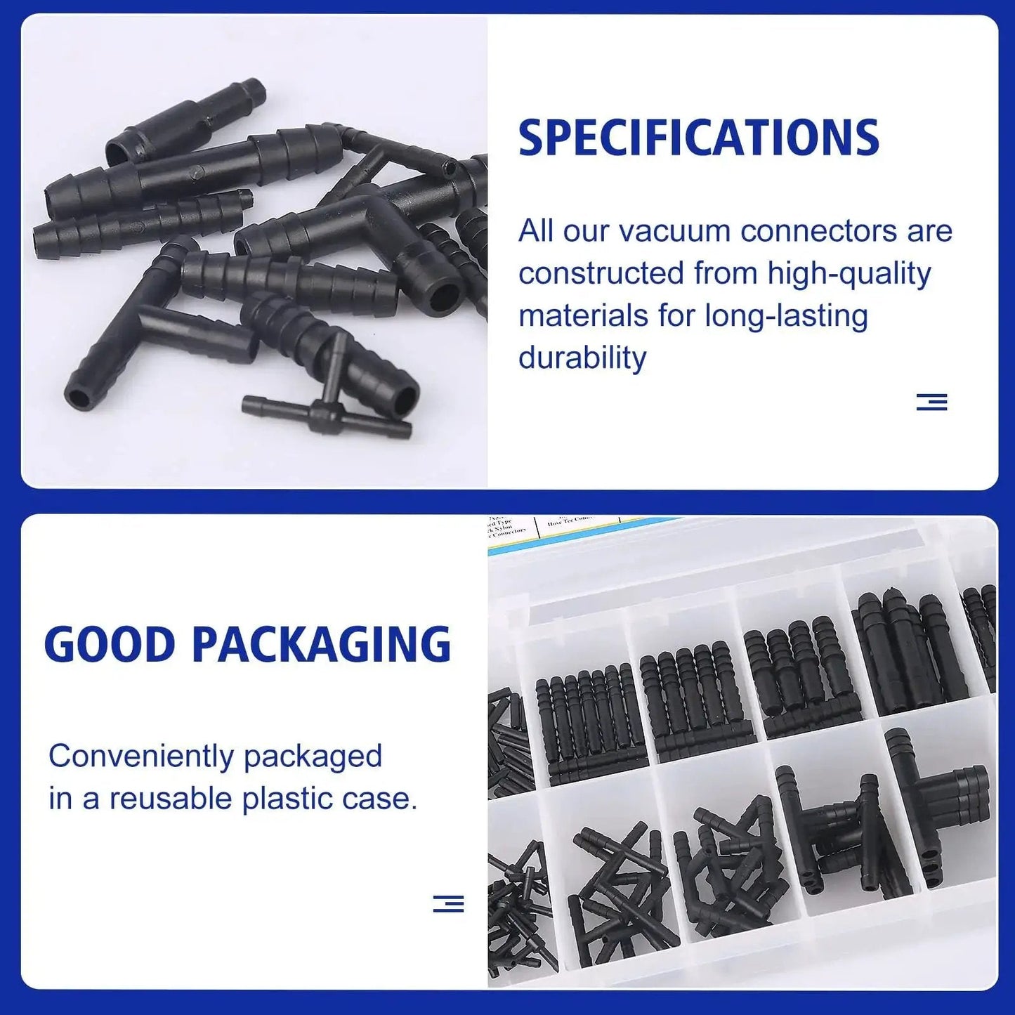 All In One Nylon 66 Vacuum Connector Kit With Heat Resistant 240C And 460F Rating, 113 Piece Assortment For Automotive Hoses