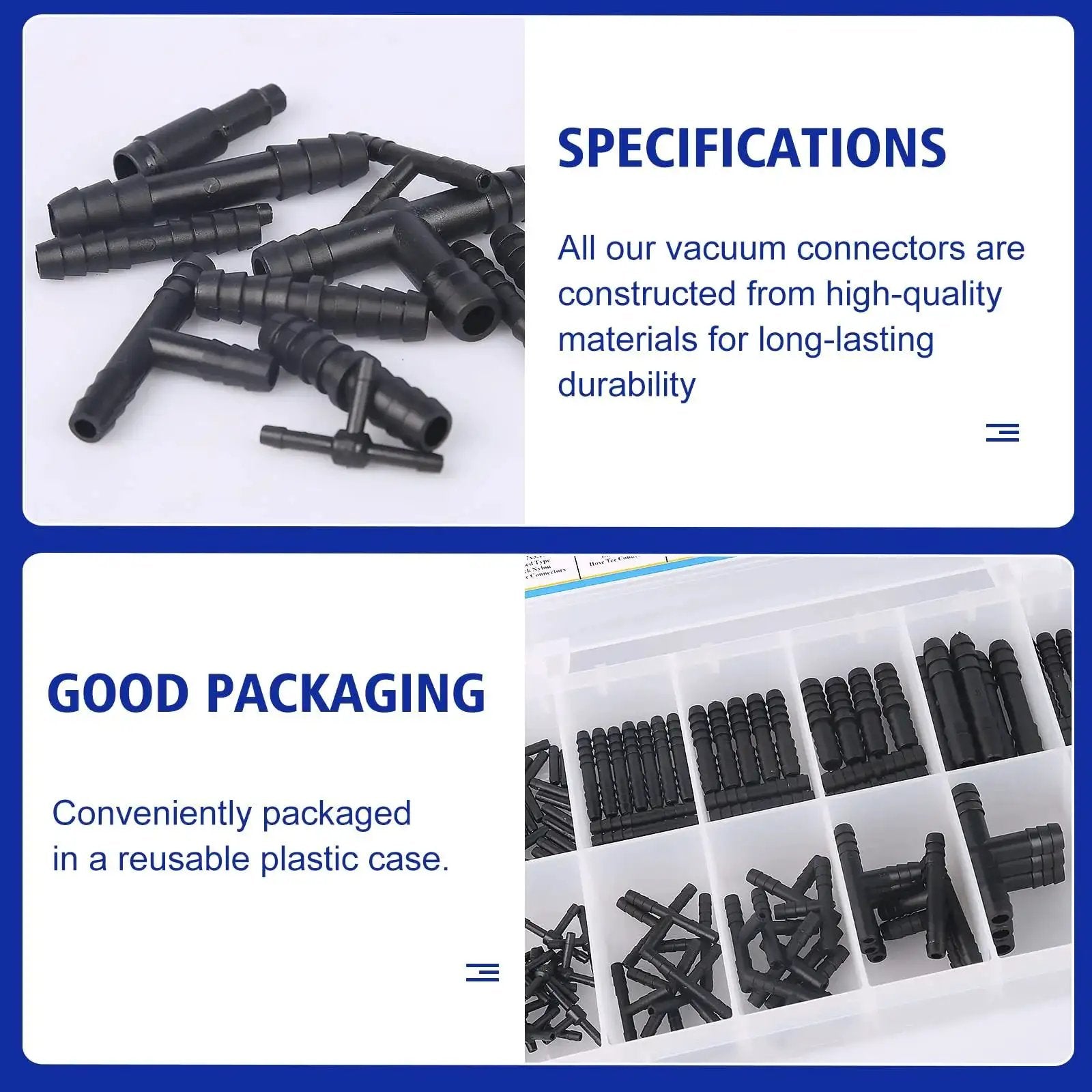 All In One Nylon 66 Vacuum Connector Kit With Heat Resistant 240C And 460F Rating, 113 Piece Assortment For Automotive Hoses