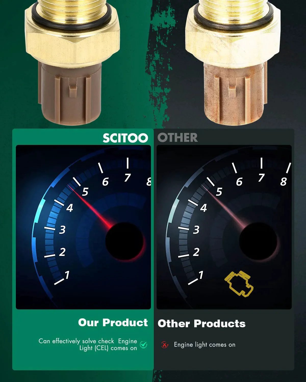 Comparison of SCITOO Water Temperature Sensor 37760 P00 004 and other sensors with gauge results for Acura Integra and Honda models.