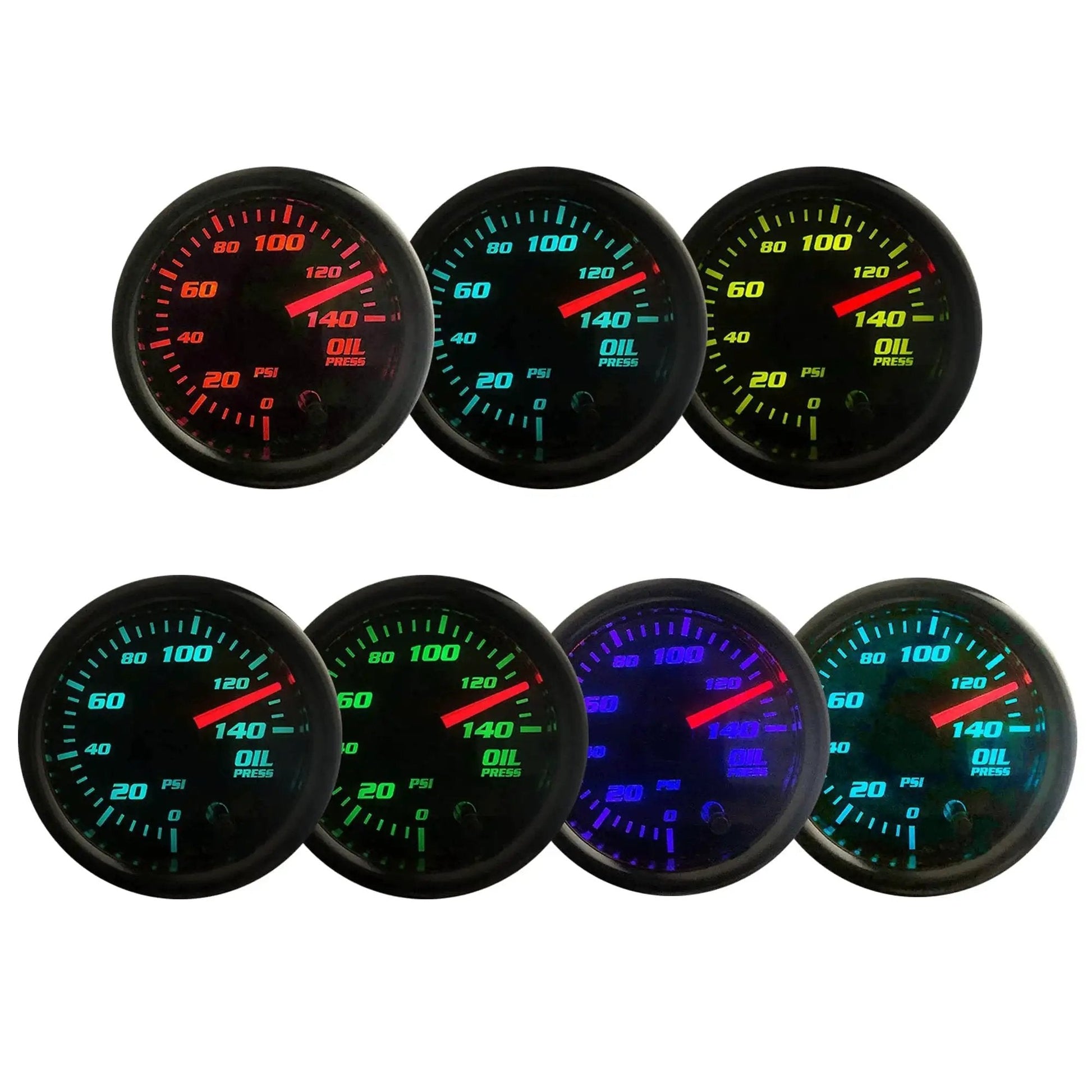 Oil Pressure Gauge 52mm 2 Inch Digital LED Display with 1 8 NPT Male Thread Sensor, Seven Color Backlight Options