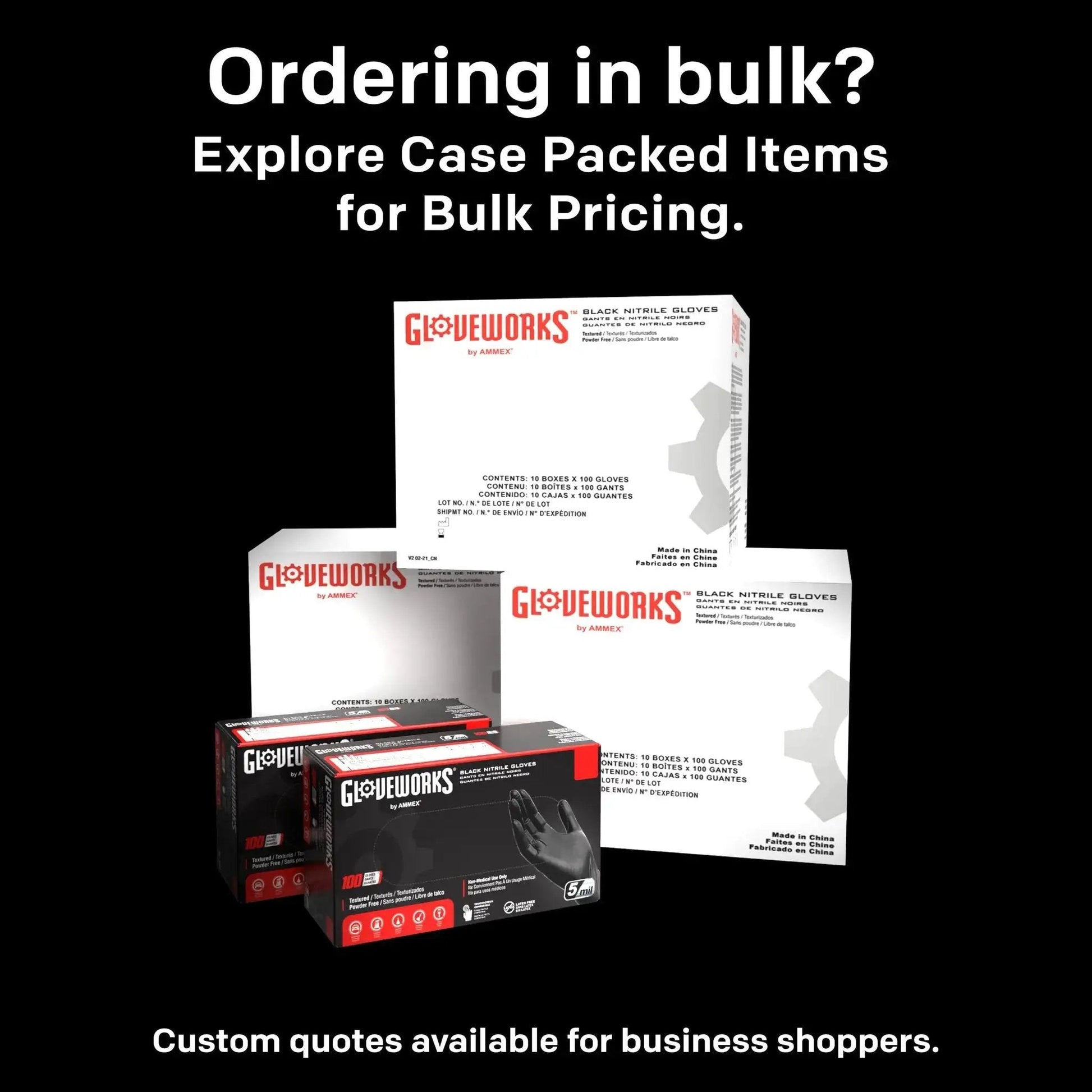 Black Nitrile Gloves XL 5 Mil For Cooking And Food Prep Disposable 2 Boxes on display with bulk order message.