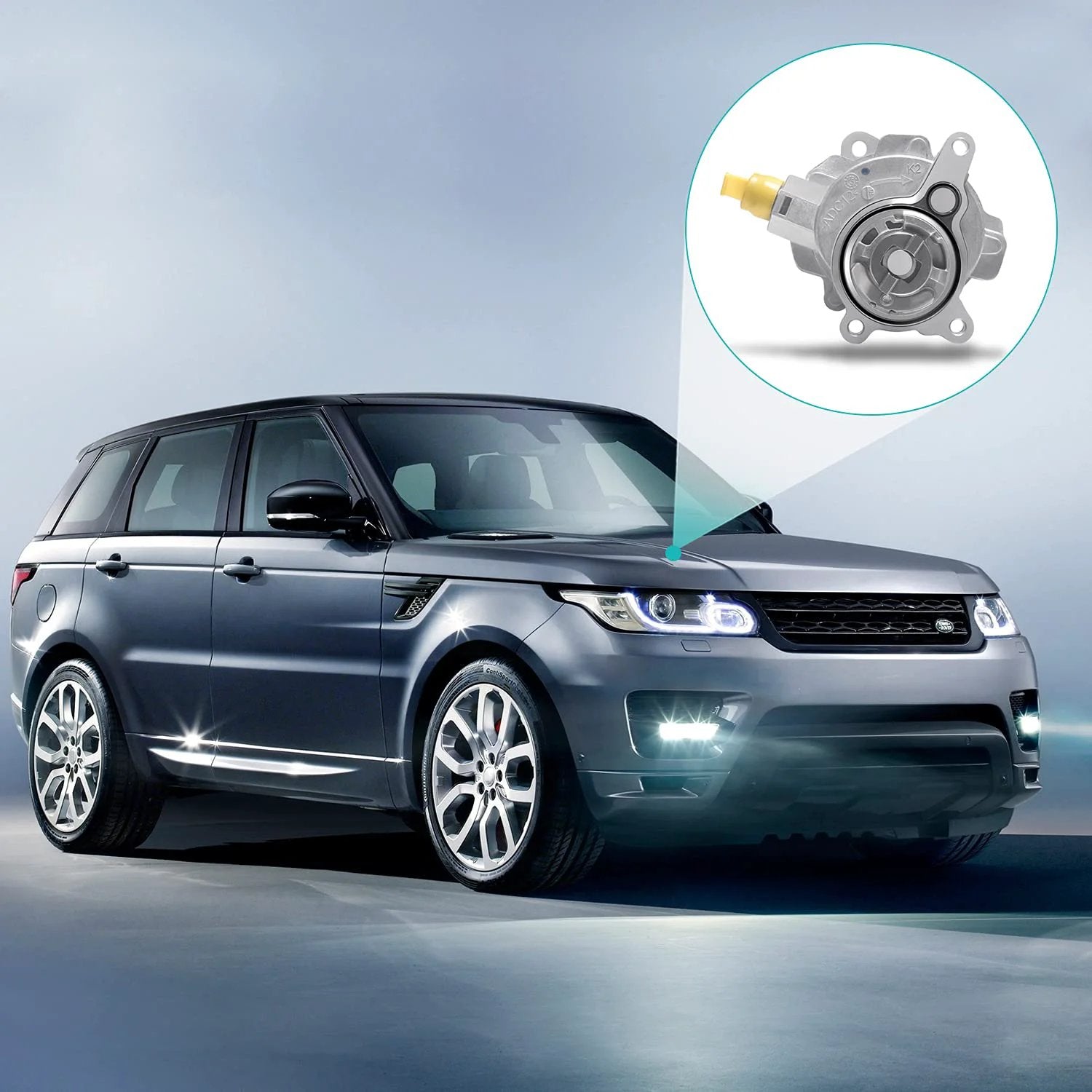 Direct Fit Brake Booster Vacuum Pump OE Replacement For Ford Edge Escape Focus Fusion Lincoln Range Rover Jaguar Land Rover 2 0L With Part Numbers LR047384 LR025601 LR039592 BB5Z2A451C AULINK, shown with Range Rover in background