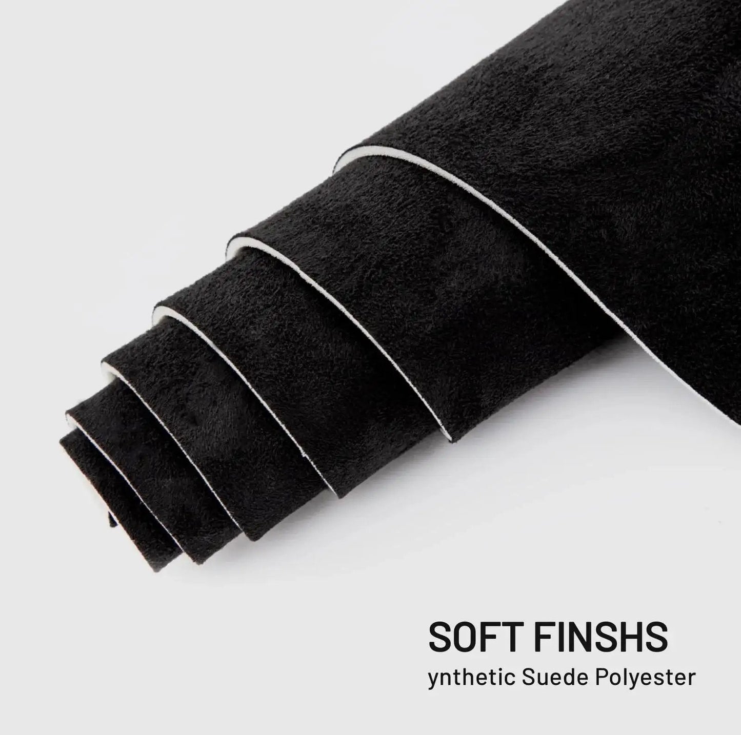 Close-up of black suede auto headliner fabric roll, 98 x 60, with foam backing for black interior, showcasing soft texture.