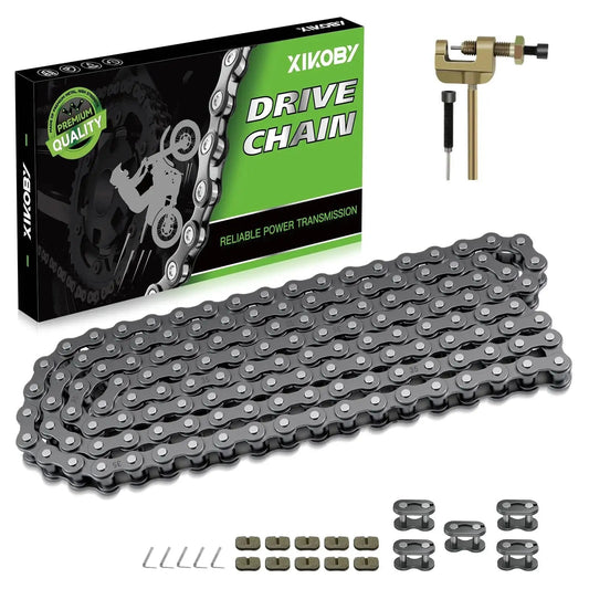 Front view of 35 Chain 140 Links Chain Breaker Kit For Mini Bikes And Go Karts Compatible With Coleman CT100U CC100X Baja DB30 Motovox MBX10 MBX11 Monster Mega Moto Predator 212cc 105cc 100cc 97cc Engines By XIKOBY.