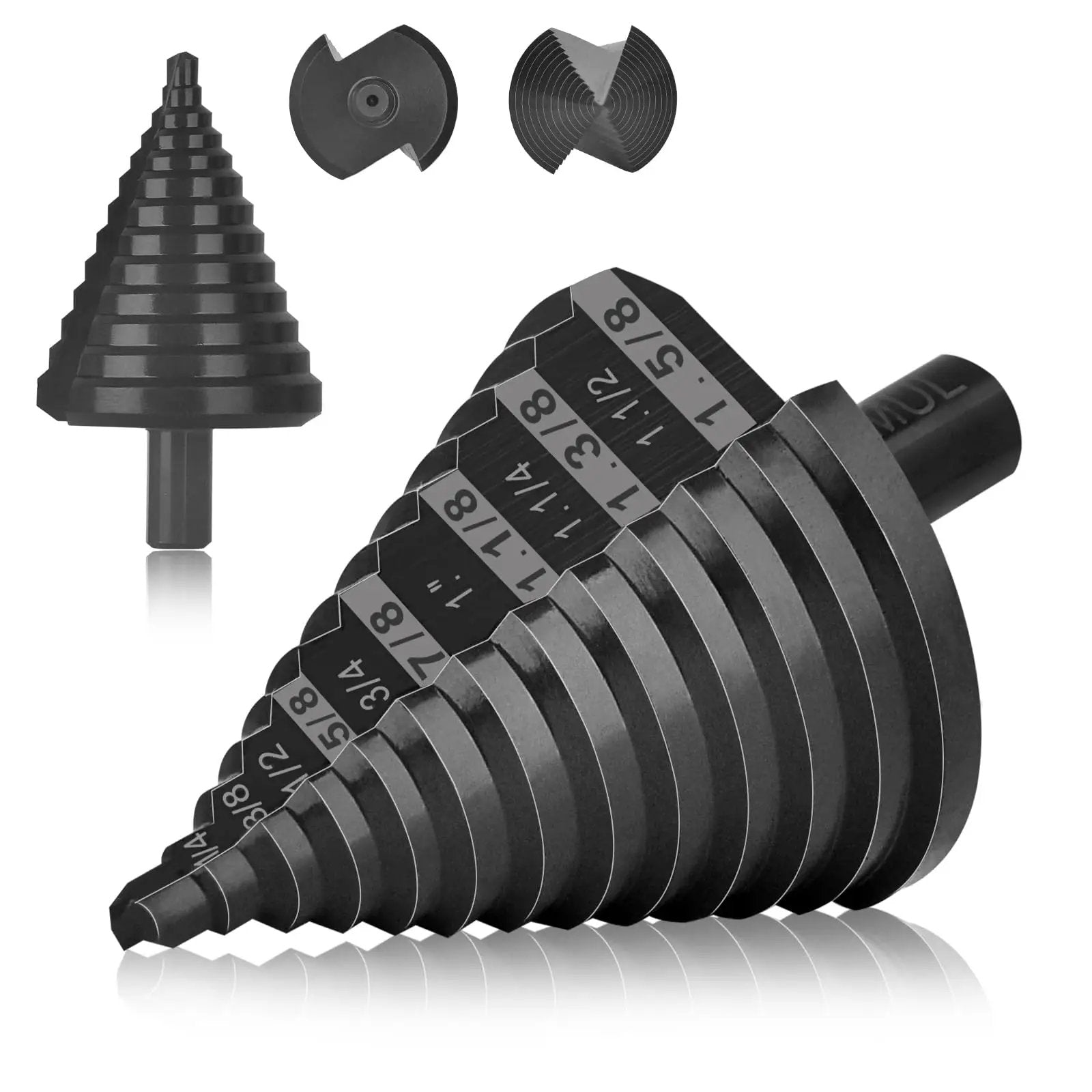 Pro Grade Step Drill Bit Set For Steel And Metal With M35 Cobalt 13 Step Holes One And Five Eighths Inch Two Straight Flutes