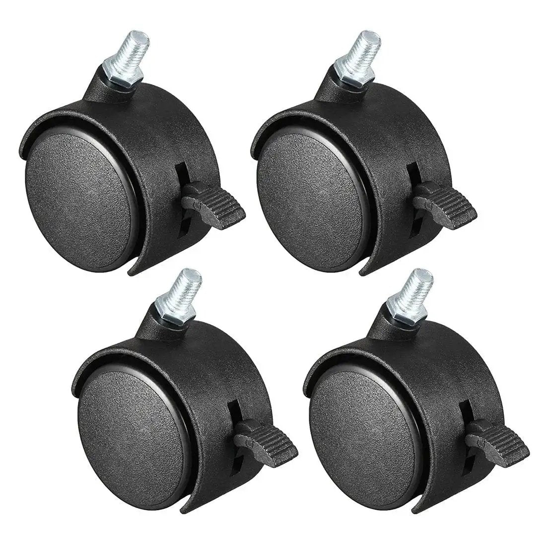 2 Inch Nylon Swivel Casters With Brake Twin Wheel Set For 360 Degree Rotation M10 By 15mm Threaded Stem 115 Lb Total Capacity
