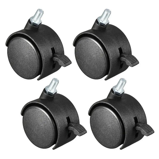 2 Inch Nylon Swivel Casters With Brake Twin Wheel Set For 360 Degree Rotation M10 By 15mm Threaded Stem 115 Lb Total Capacity