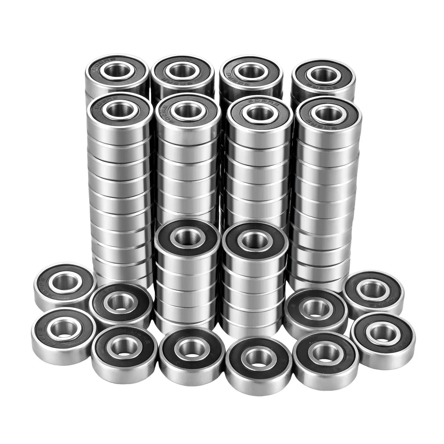608 RS Chrome Steel Ball Bearings 100 Pack 8x22x7mm Pre Lubricated Double Rubber Sealed ABEC 3 High Speed Bearings For Skateboards And 3D Printers Durable Low Noise Long Life For Heavy Use