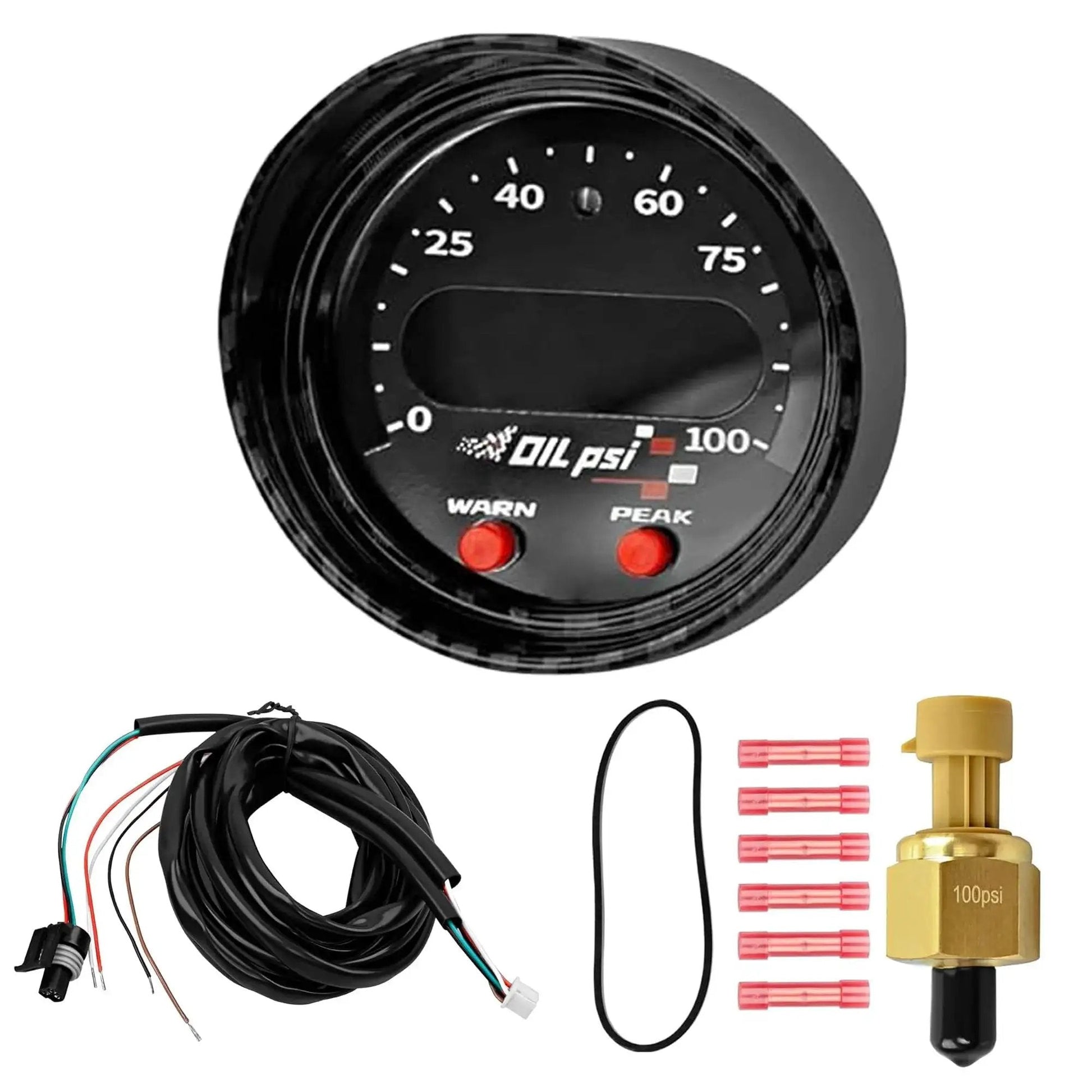 X Series 52mm 2-1/16 Inch Oil And Fuel Pressure Gauge Kit 0-100 Psi 7 Bar With Digital Display and wiring components