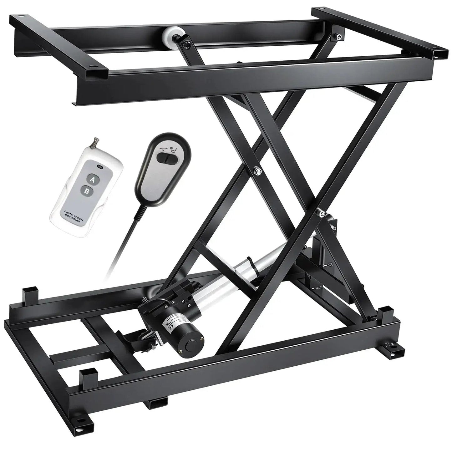 Electric Scissor Lift Table 280 Lbs Capacity Adjustable Height 7.1 To 26.4 In, black steel frame with remote control