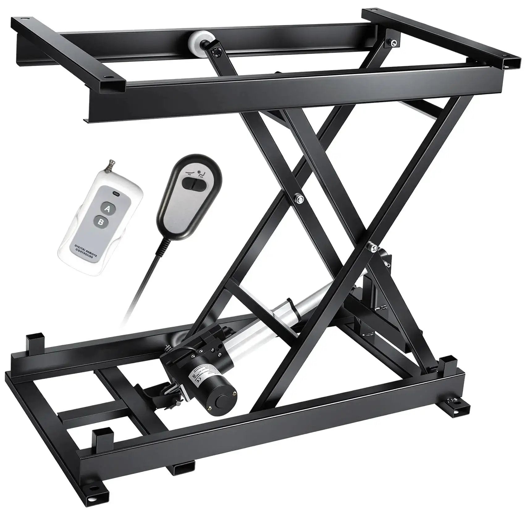 Electric Scissor Lift Table 280 Lbs Capacity Adjustable Height 7.1 To 26.4 In, black steel frame with remote control