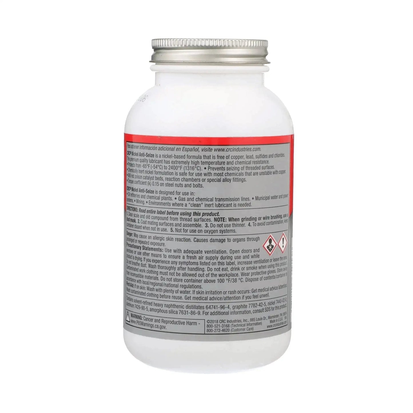 Back view of Nickel Anti-Seize And Lubricating Compound For Fittings, Bushings, Flanges, And Headers, 16 Ounce Tube By CRC Industries