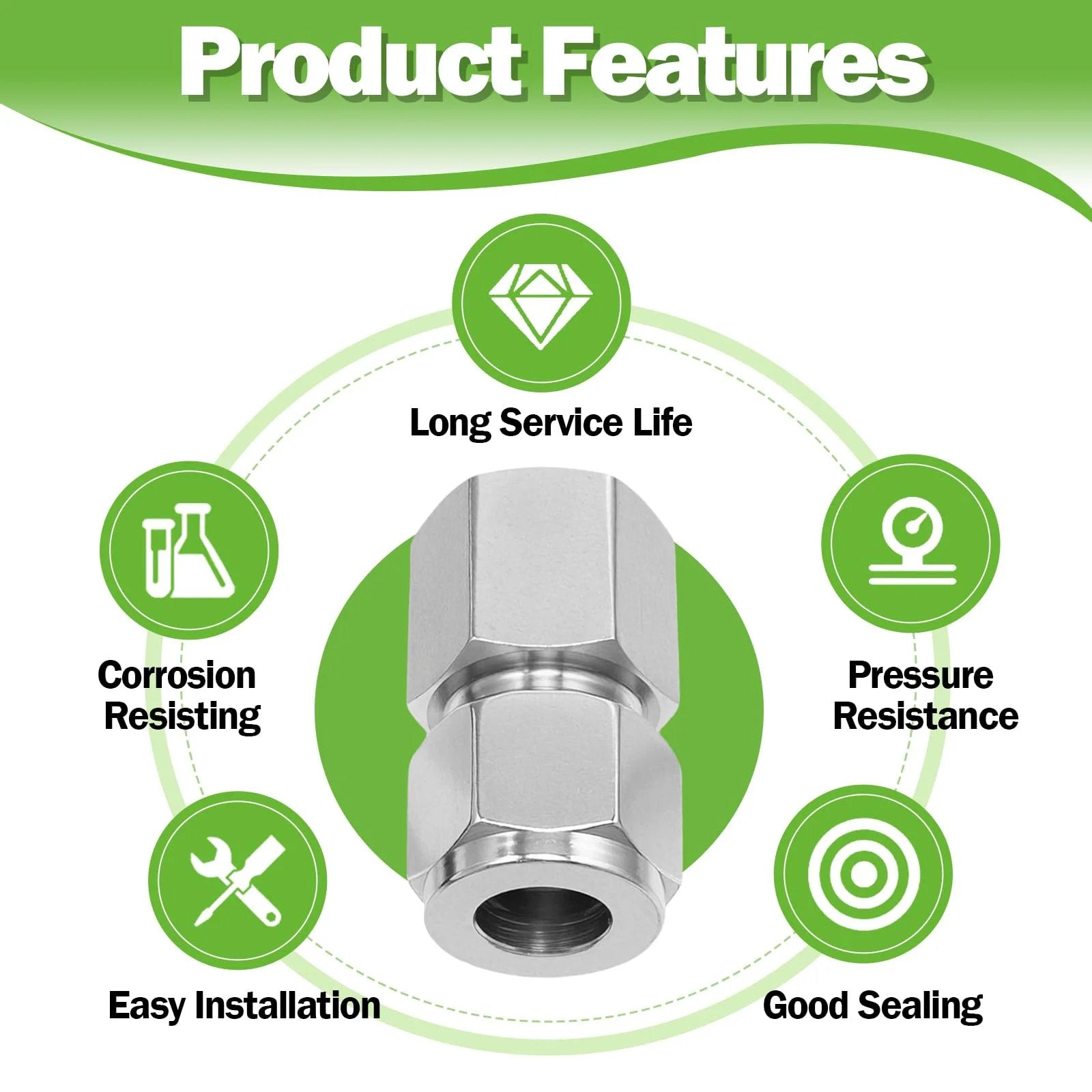 Stainless Steel 304 Compression Coupler Tube Fitting One Quarter Inch OD To One Quarter Inch NPT Female Connector With Double Ferrule Adapter