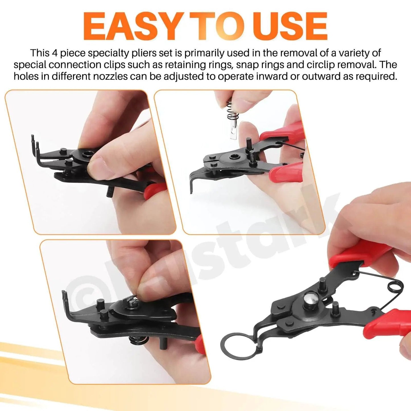 All in One 4 in 1 Snap Ring Pliers Set With E Clip And C Clip Retaining Rings Kit 312 Piece in use demonstration