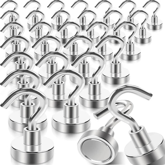 30 Pcs Super Strong Magnetic Hooks 25 Lbs Heavy Duty Magnetic Hooks For Hanging Rare Earth Neodymium Magnets Ideal For Cruise Ship Camping Kitchen Fridge Garage Wall Mounting Great For Kitchens Racks Garages Boats Campers And More