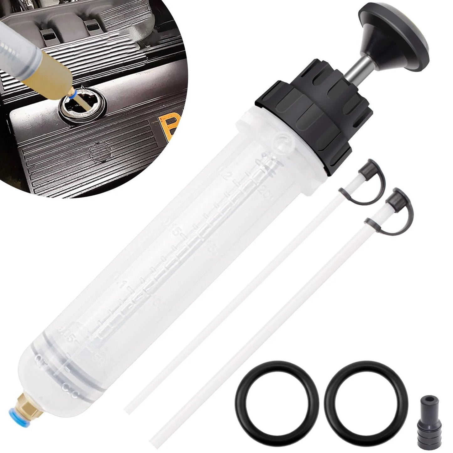DIY Ready 200cc Fluid Extractor Kit For Quick Oil Changes, Oil Extractor Pump With Two 9.2 Inch Extension Tubes shown with components