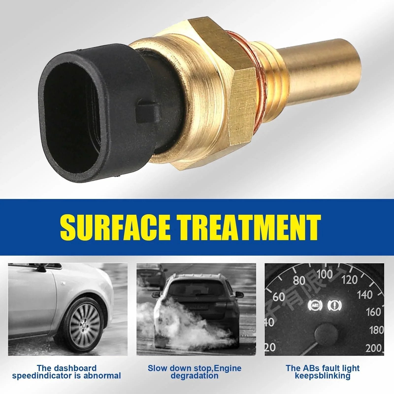 Durable Car Engine Temperature Sensor With Plug For Accurate Readouts And Long Service Life, Sodcay Compatible Delphi OEM 15404280 12191170 60811520 12608814 Gold, shown with plug and metal body.